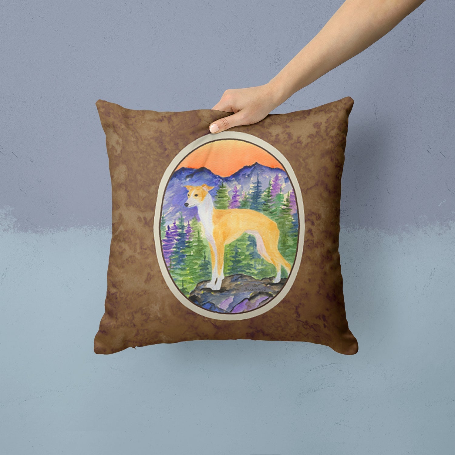 Italian Greyhound Decorative Throw Pillow 14x14 Indoor Outdoor Accent Cushion, Fabric Cover with Insert for Sofa, Bed, Porch & Living Room
