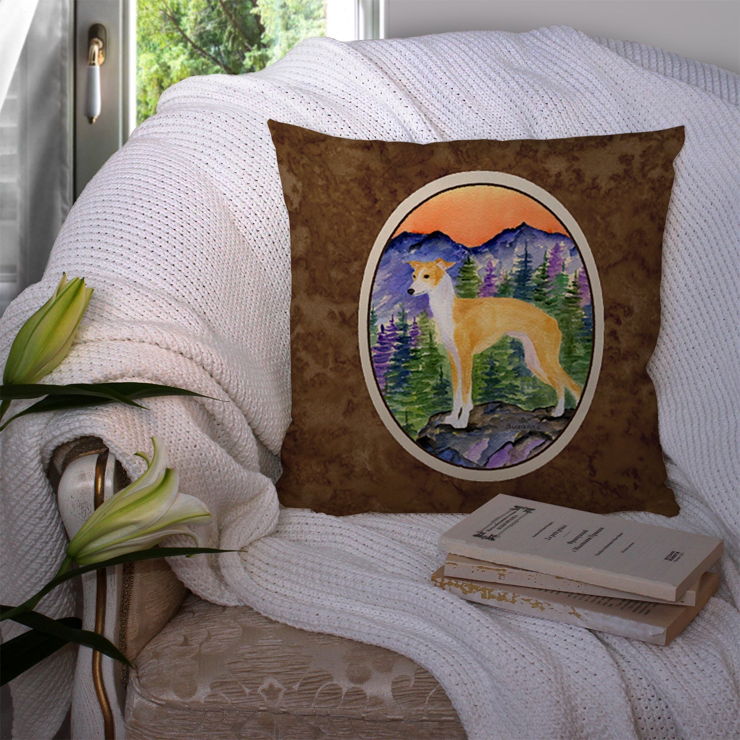 Italian Greyhound Decorative Throw Pillow 14x14 Indoor Outdoor Accent Cushion, Fabric Cover with Insert for Sofa, Bed, Porch & Living Room