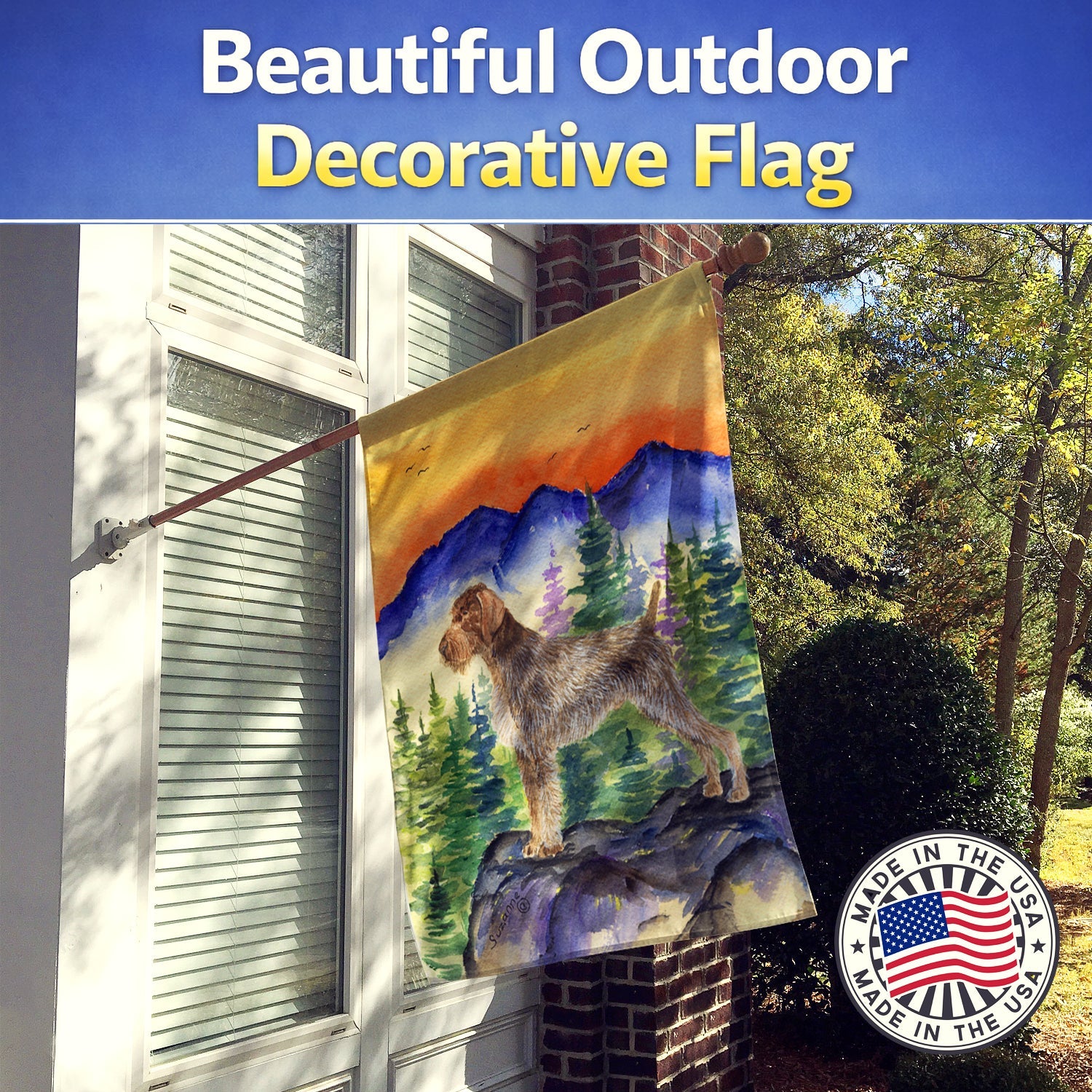 German Wirehaired Pointer House Flag 28x40 Porch Sleeve Pole Decorative Outside Yard Banner Artwork Wall Hanging, Polyester