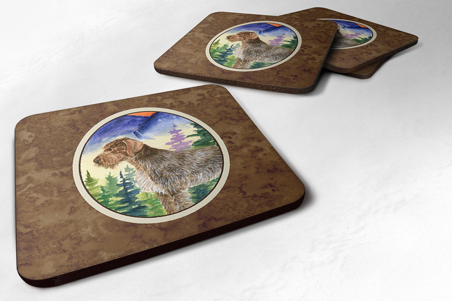 German Wirehaired Pointer Foam Coasters Set of 4 Cup Coasters for Indoor Outdoor, Tabletop Protection, Anti Slip, Mouse pad Material