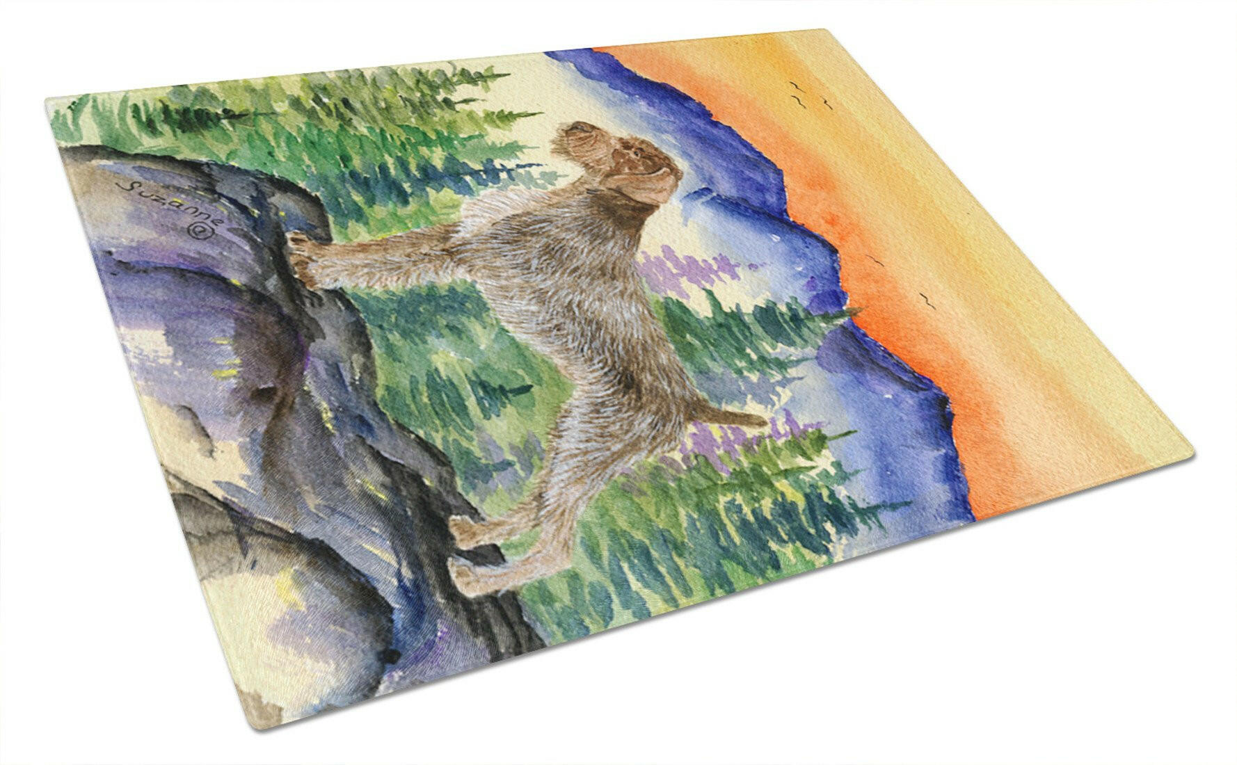 German Wirehaired Pointer Cutting Board Tempered Glass Kitchen Cutting Surface, Heat Resistant Chopping, Non-Slip Feet, Food Prep & Serving