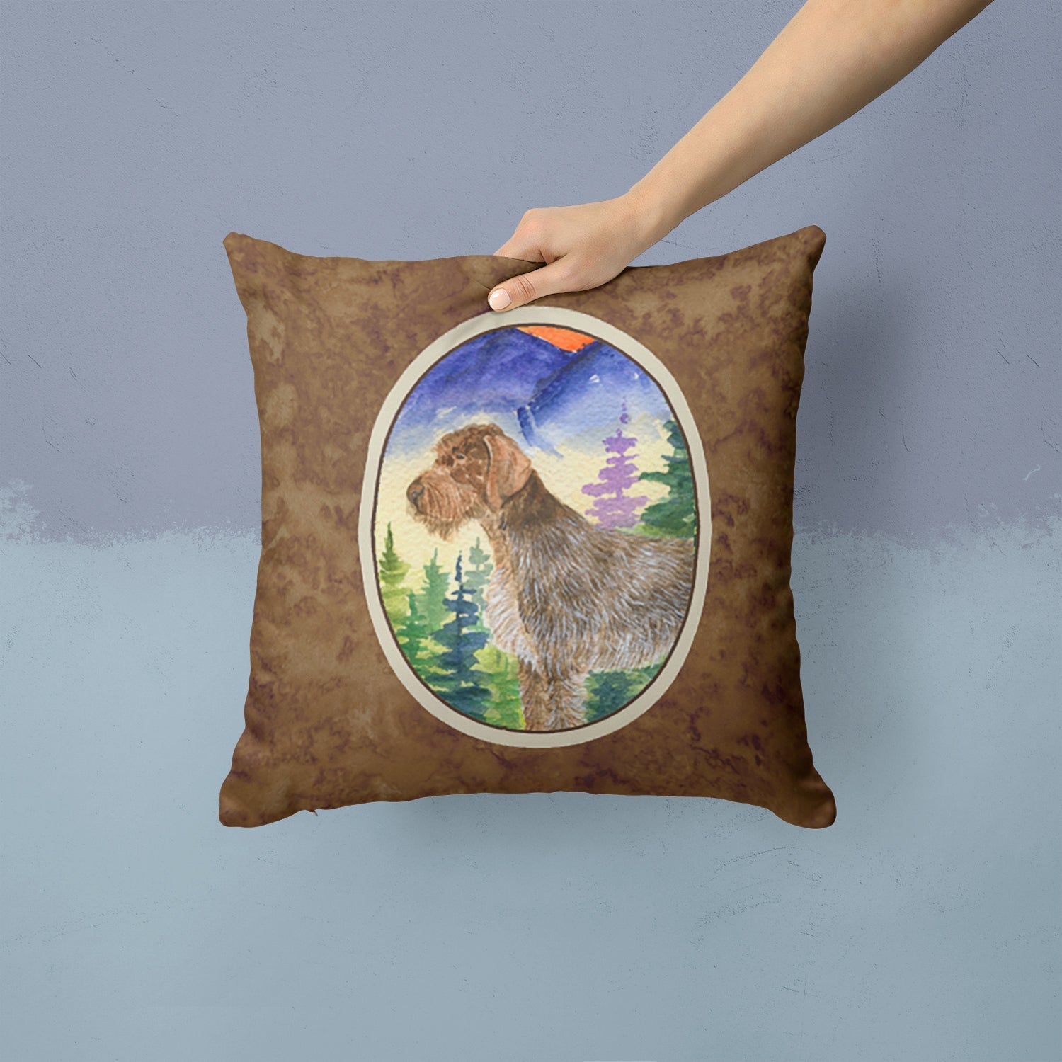 German Wirehaired Pointer Decorative Throw Pillow 14x14 Indoor Outdoor Accent Cushion, Fabric Cover with Insert for Sofa, Bed, Porch & Living Room