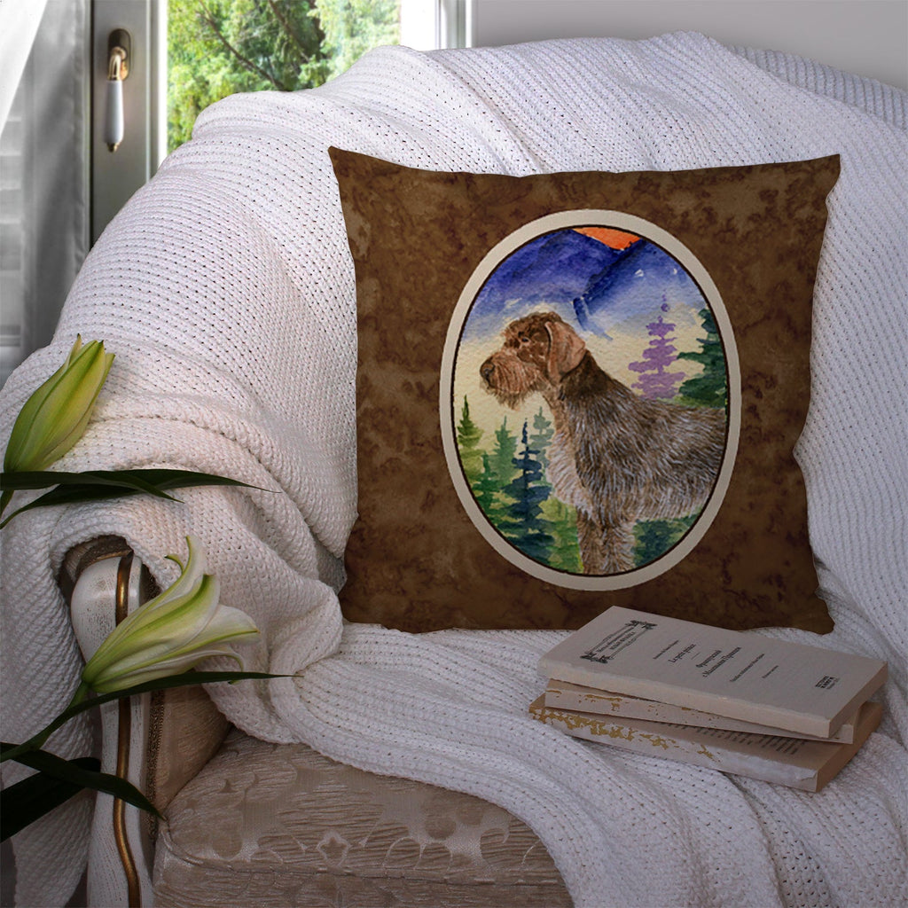 German Wirehaired Pointer Decorative Throw Pillow 14x14 Indoor Outdoor Accent Cushion, Fabric Cover with Insert for Sofa, Bed, Porch & Living Room