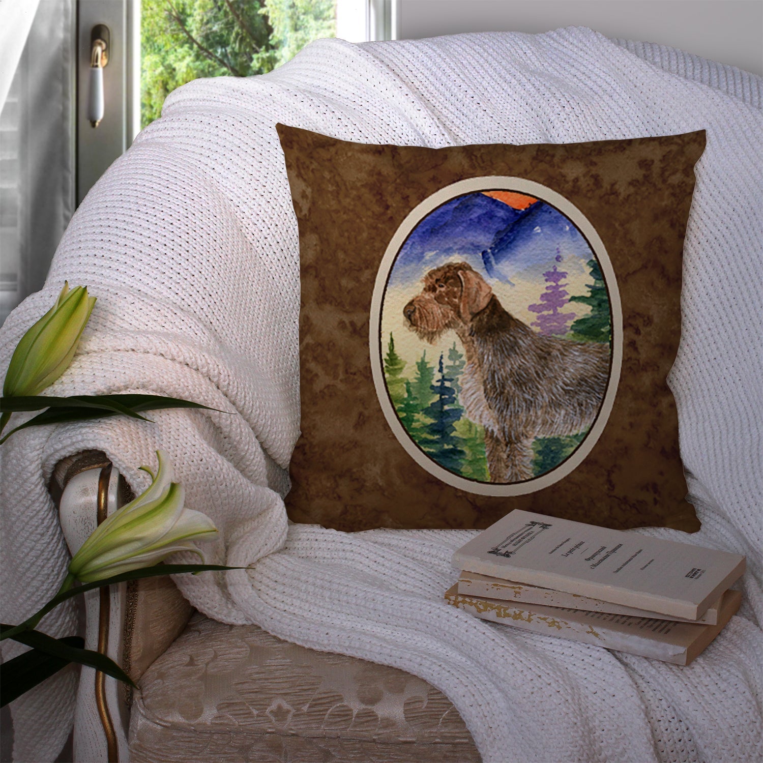 German Wirehaired Pointer Decorative Throw Pillow 14x14 Indoor Outdoor Accent Cushion, Fabric Cover with Insert for Sofa, Bed, Porch & Living Room