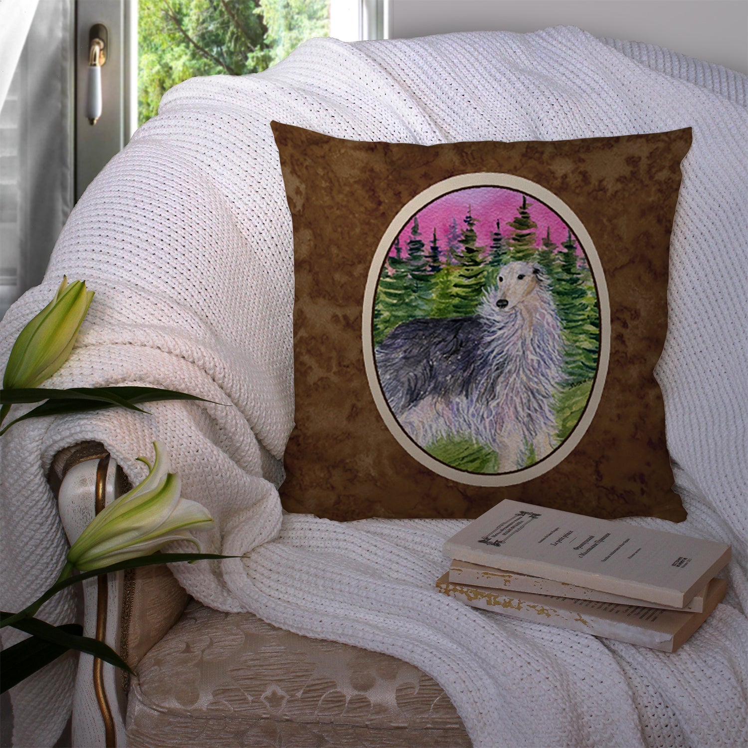 Borzoi Decorative Throw Pillow 14x14 Indoor Outdoor Accent Cushion, Fabric Cover with Insert for Sofa, Bed, Porch & Living Room