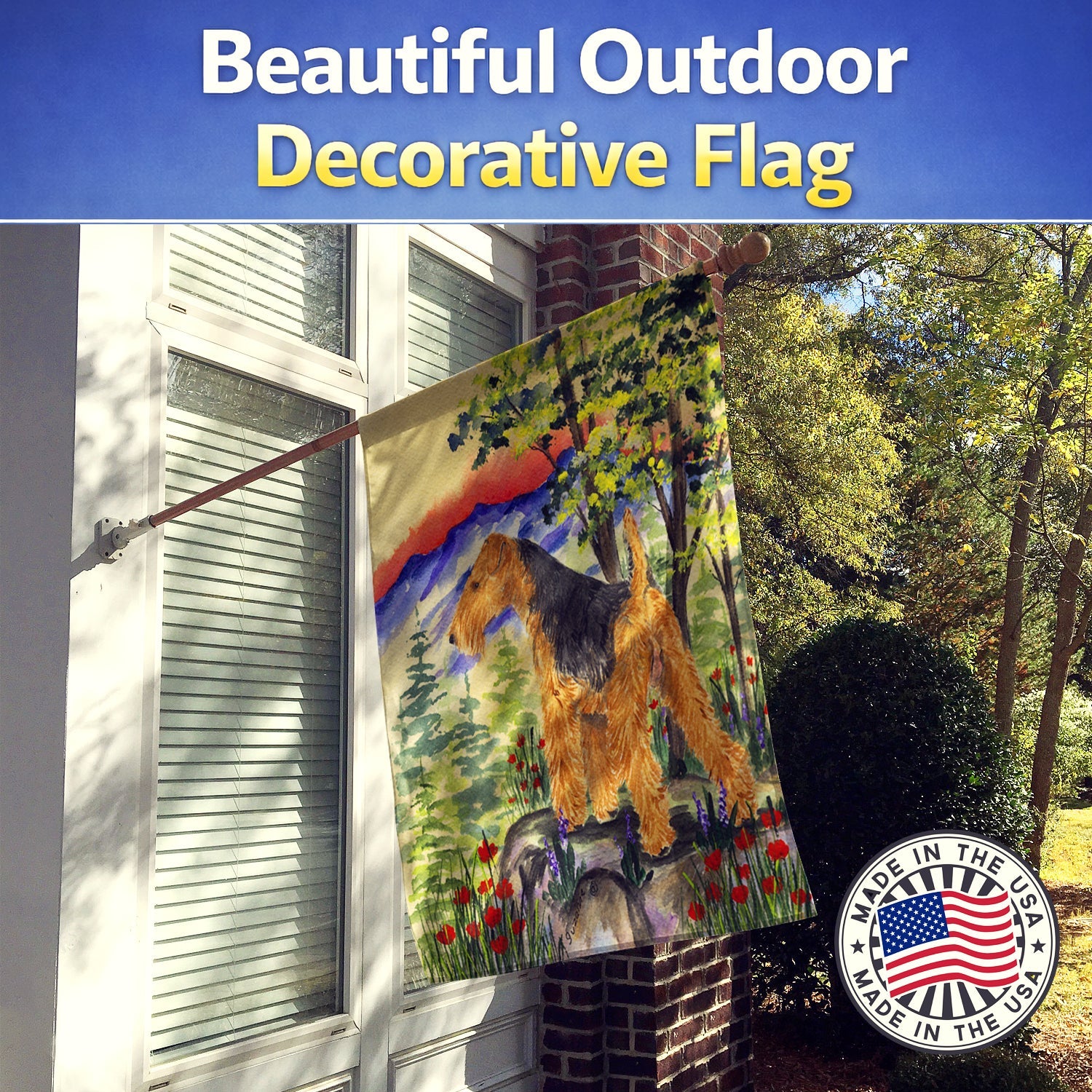Lakeland Terrier House Flag 28x40 Porch Sleeve Pole Decorative Outside Yard Banner Artwork Wall Hanging, Polyester