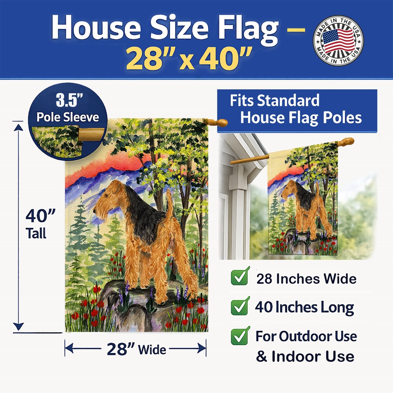 Lakeland Terrier House Flag 28x40 Porch Sleeve Pole Decorative Outside Yard Banner Artwork Wall Hanging, Polyester