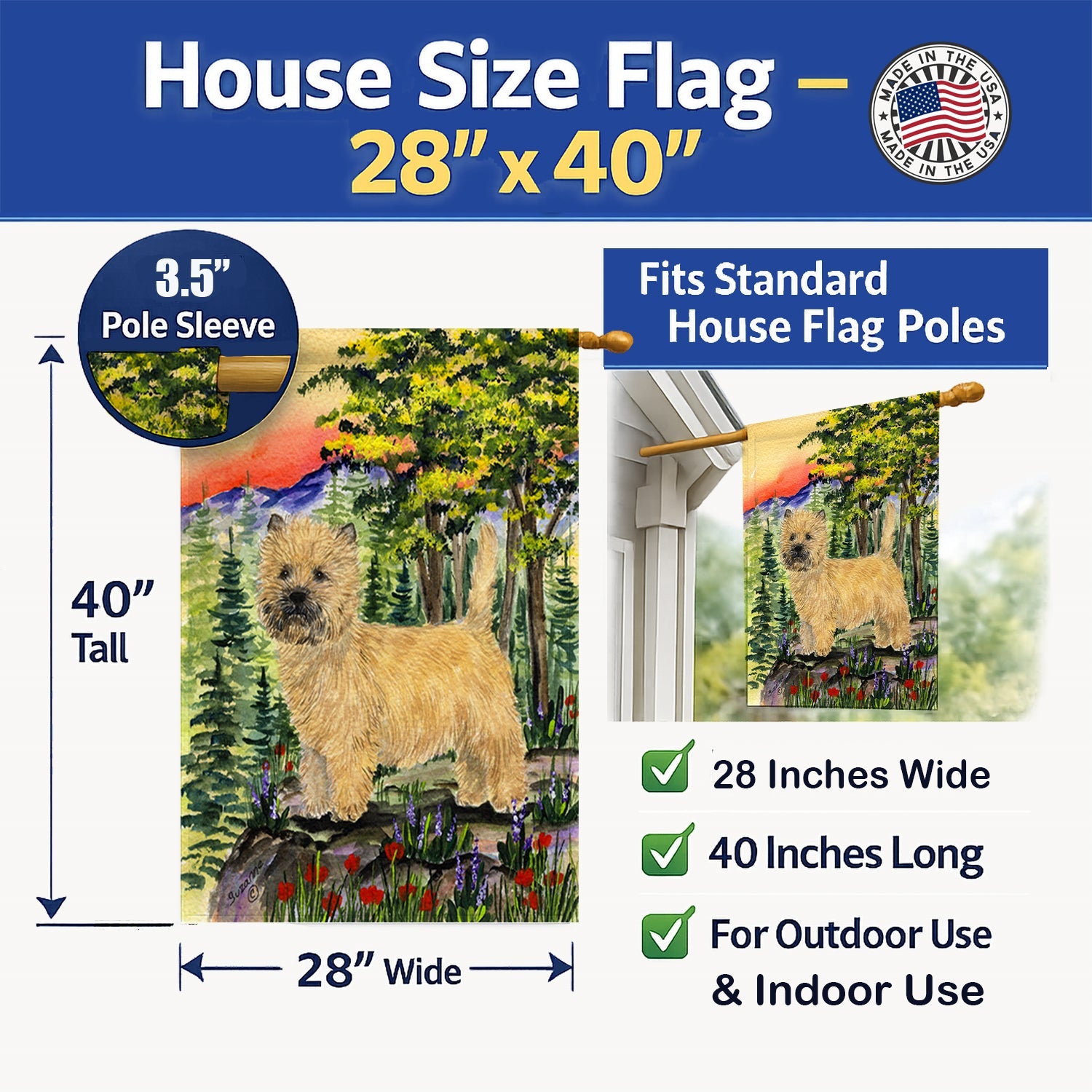 Cairn Terrier House Flag 28x40 Porch Sleeve Pole Decorative Outside Yard Banner Artwork Wall Hanging, Polyester