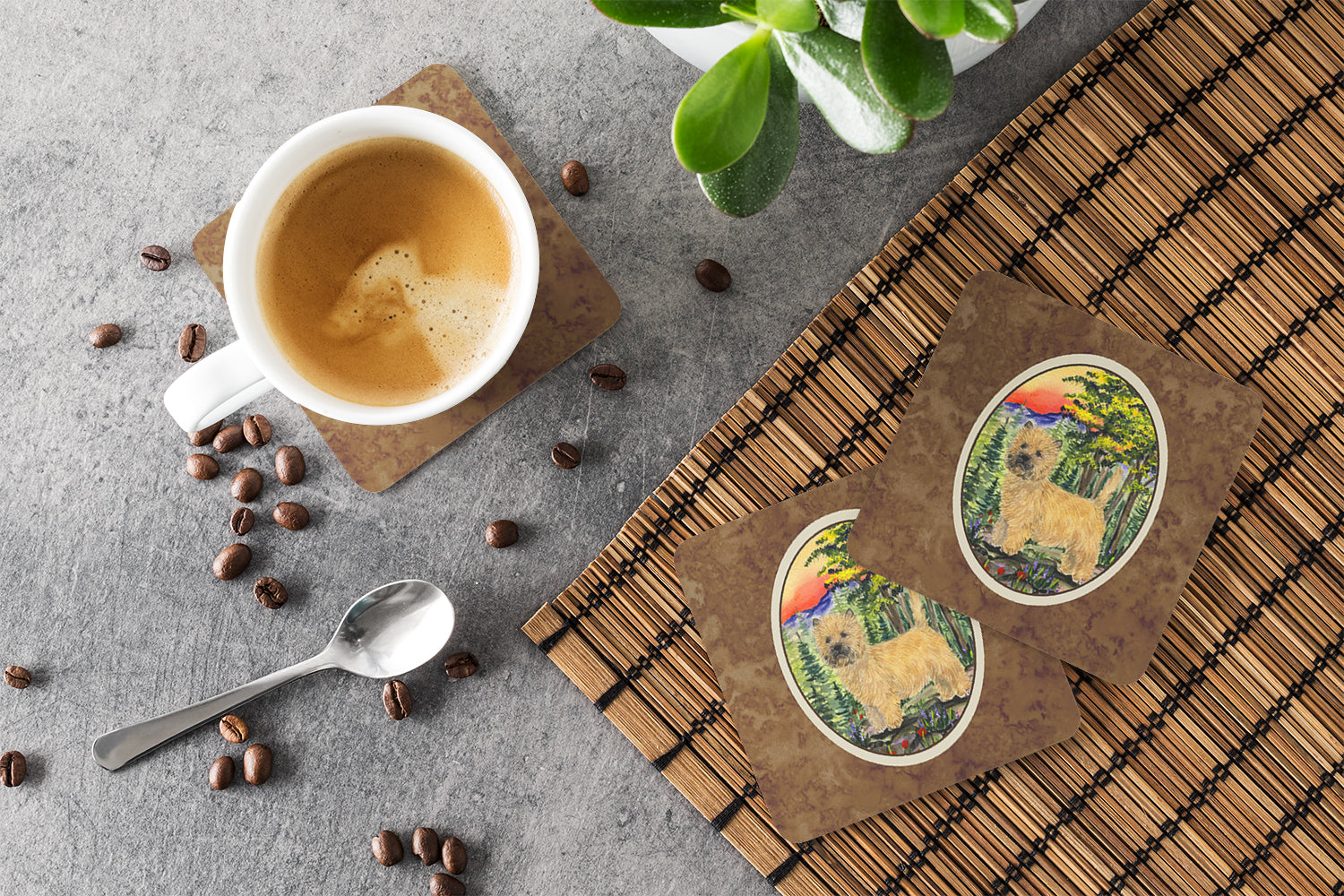 Cairn Terrier Foam Coasters Set of 4 Cup Coasters for Indoor Outdoor, Tabletop Protection, Anti Slip, Mouse pad Material