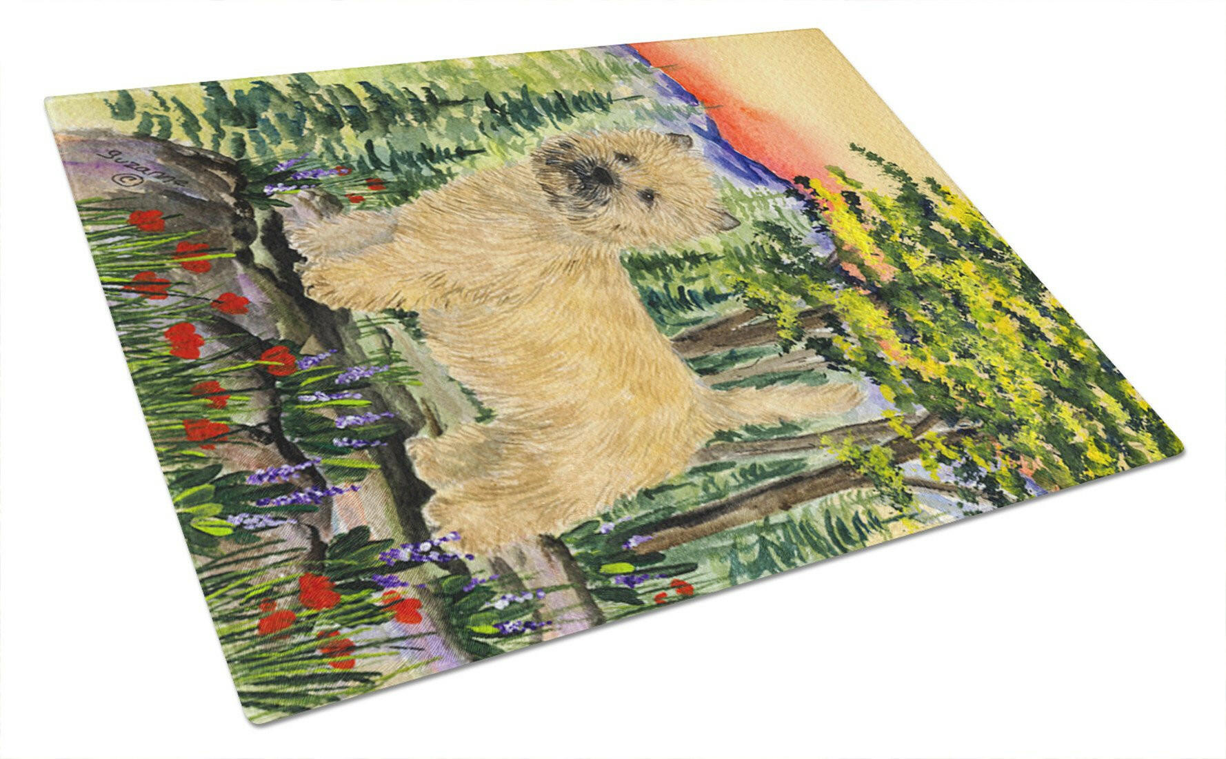 Cairn Terrier Cutting Board Tempered Glass Kitchen Cutting Surface, Heat Resistant Chopping, Non-Slip Feet, Food Prep & Serving