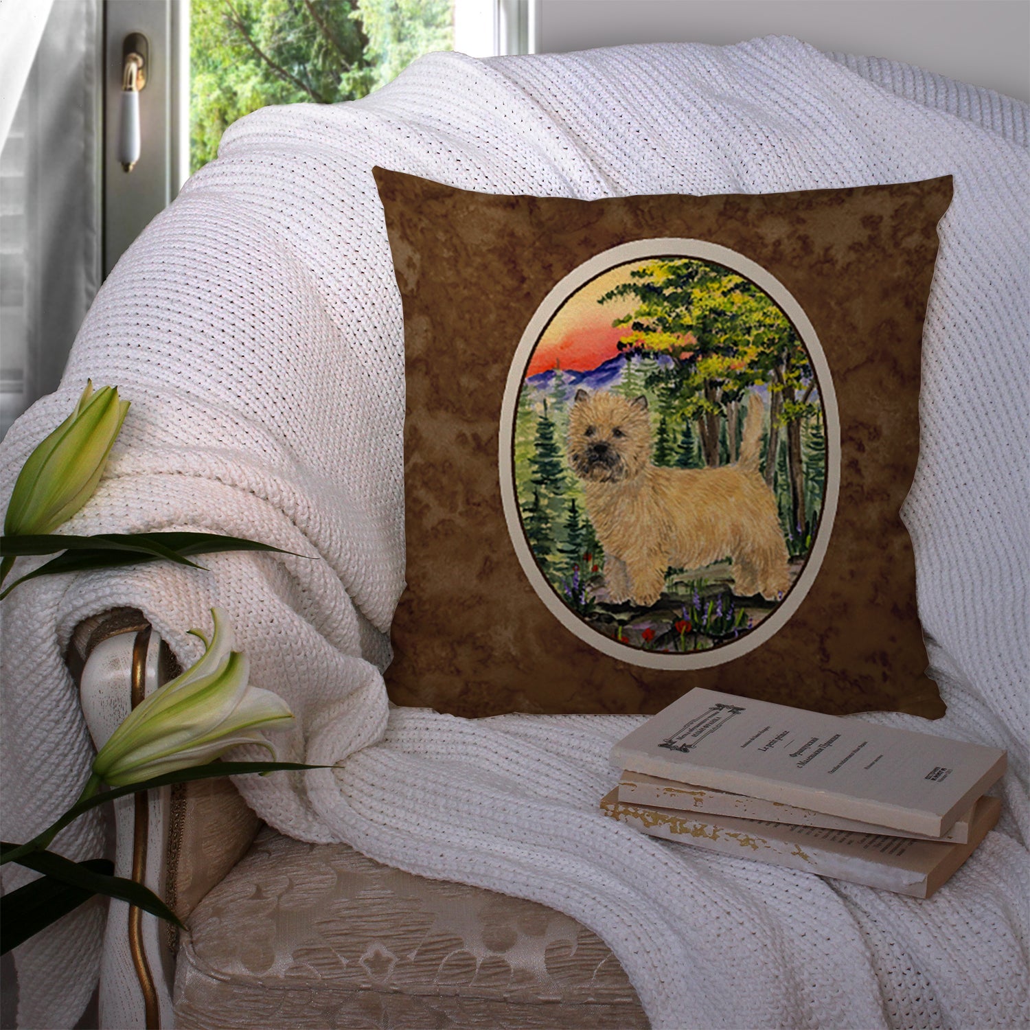 Cairn Terrier Decorative Throw Pillow 14x14 Indoor Outdoor Accent Cushion, Fabric Cover with Insert for Sofa, Bed, Porch & Living Room