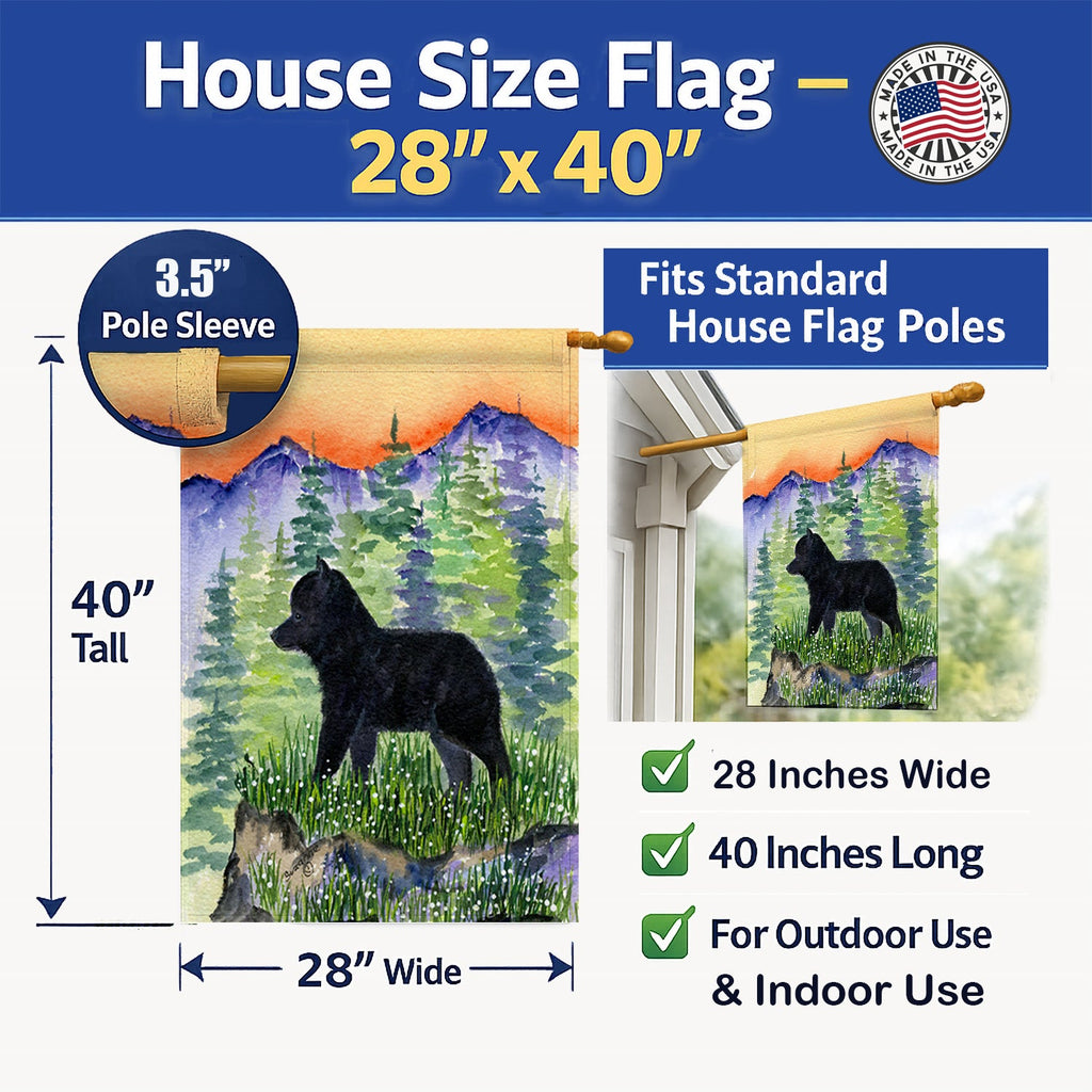 Schipperke House Flag 28x40 Porch Sleeve Pole Decorative Outside Yard Banner Artwork Wall Hanging, Polyester