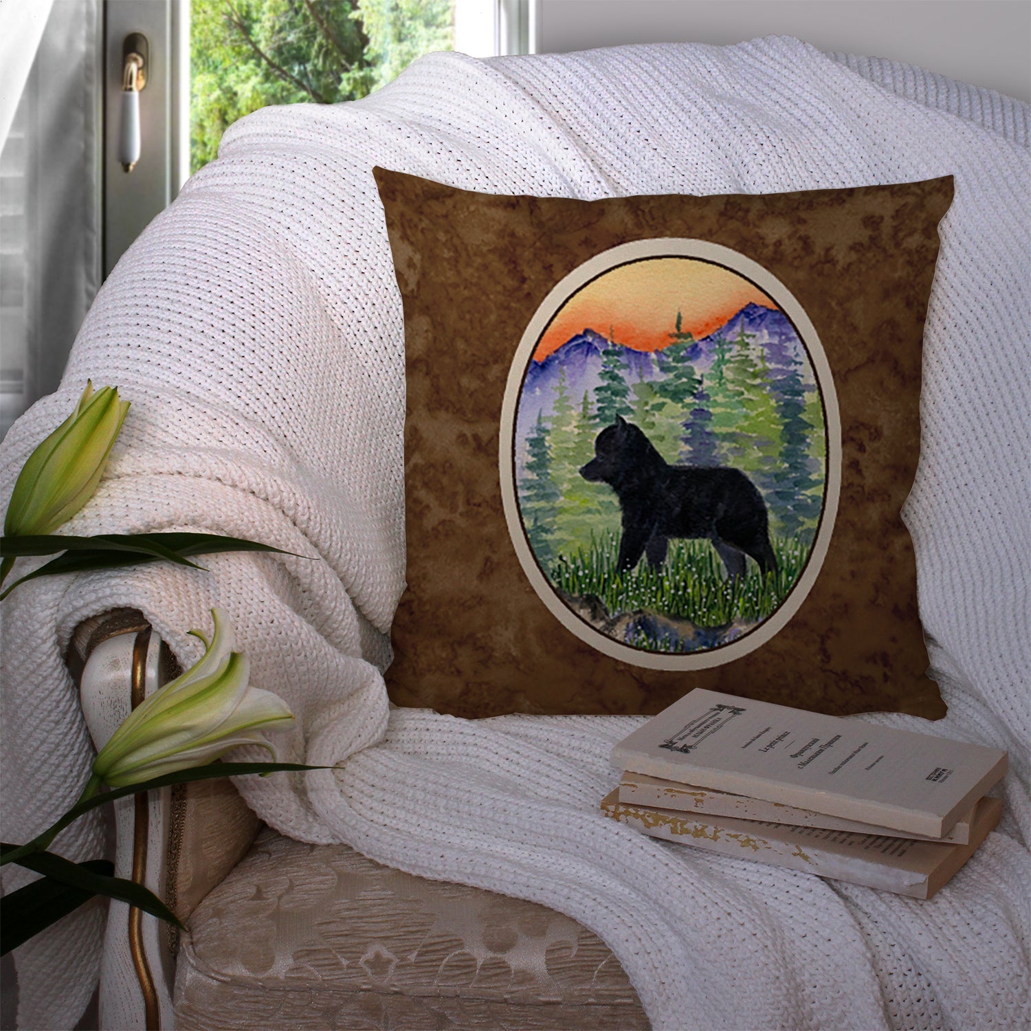 Schipperke Decorative Throw Pillow 14x14 Indoor Outdoor Accent Cushion, Fabric Cover with Insert for Sofa, Bed, Porch & Living Room