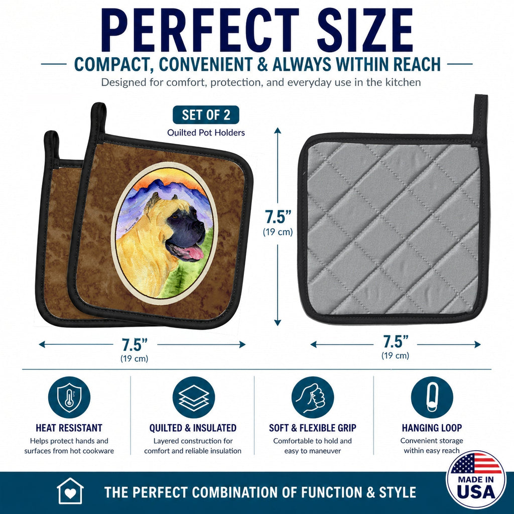 Cane Corso Pot Holder Set of 2 Heat Resistant Quilted Hot Pads 7.5 x 7.5 Inch, Insulated Kitchen Trivets for Cooking & Baking