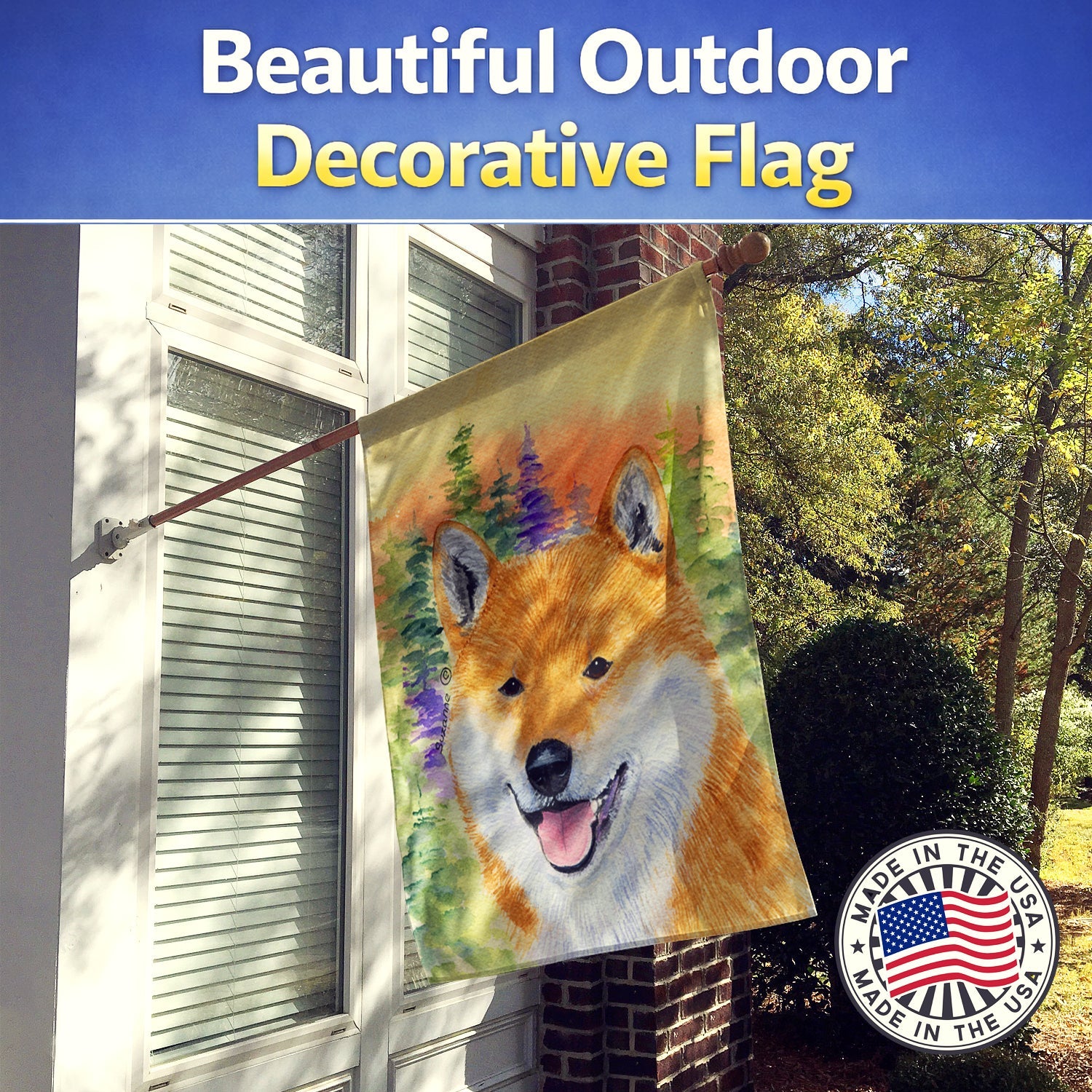Shiba Inu House Flag 28x40 Porch Sleeve Pole Decorative Outside Yard Banner Artwork Wall Hanging, Polyester