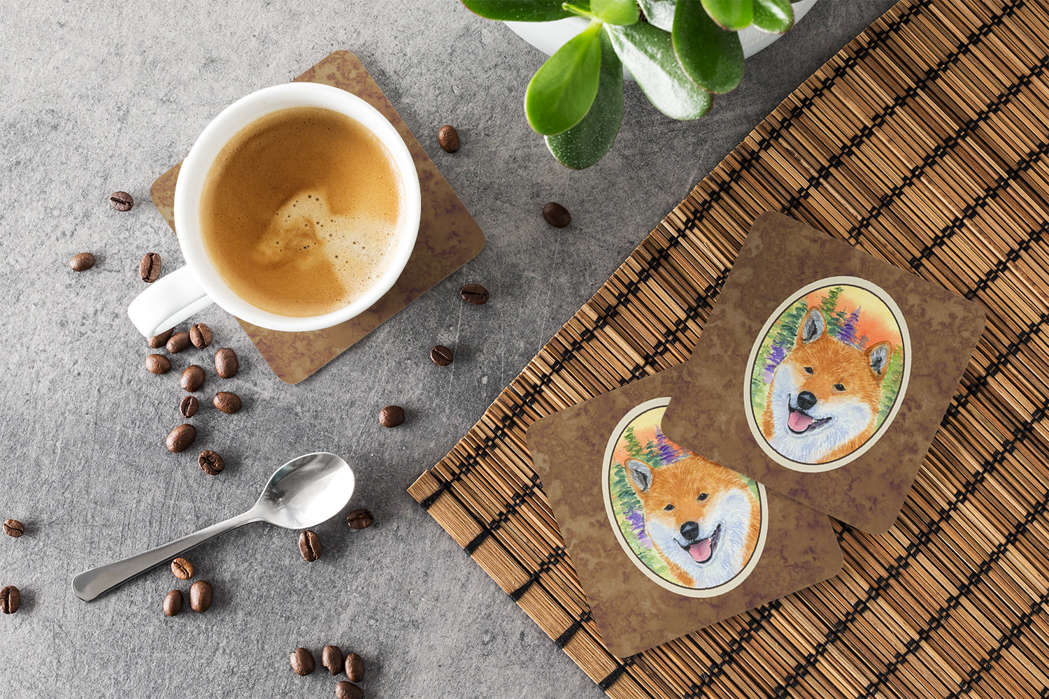 Shiba Inu Foam Coasters Set of 4 Cup Coasters for Indoor Outdoor, Tabletop Protection, Anti Slip, Mouse pad Material