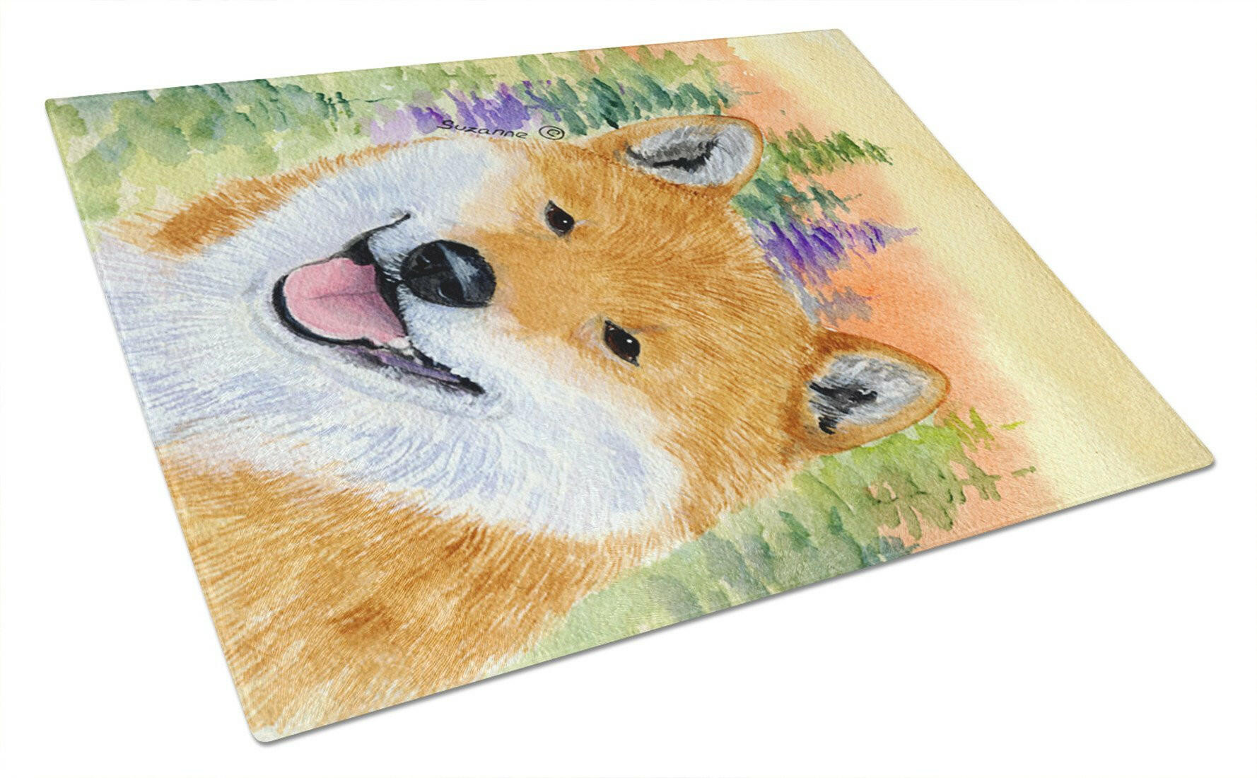 Shiba Inu Cutting Board Tempered Glass Kitchen Cutting Surface, Heat Resistant Chopping, Non-Slip Feet, Food Prep & Serving