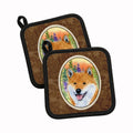 Shiba Inu Pot Holder Set of 2 Heat Resistant Quilted Hot Pads 7.5 x 7.5 Inch, Insulated Kitchen Trivets for Cooking & Baking
