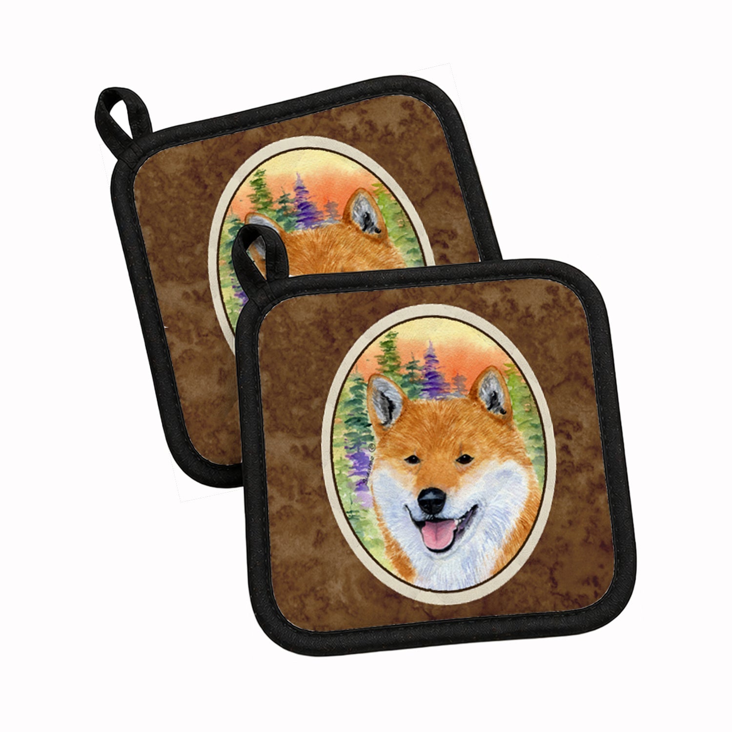Shiba Inu Pot Holder Set of 2 Heat Resistant Quilted Hot Pads 7.5 x 7.5 Inch, Insulated Kitchen Trivets for Cooking & Baking