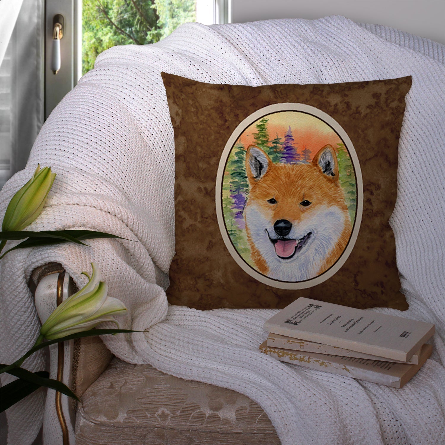 Shiba Inu Decorative Throw Pillow 14x14 Indoor Outdoor Accent Cushion, Fabric Cover with Insert for Sofa, Bed, Porch & Living Room