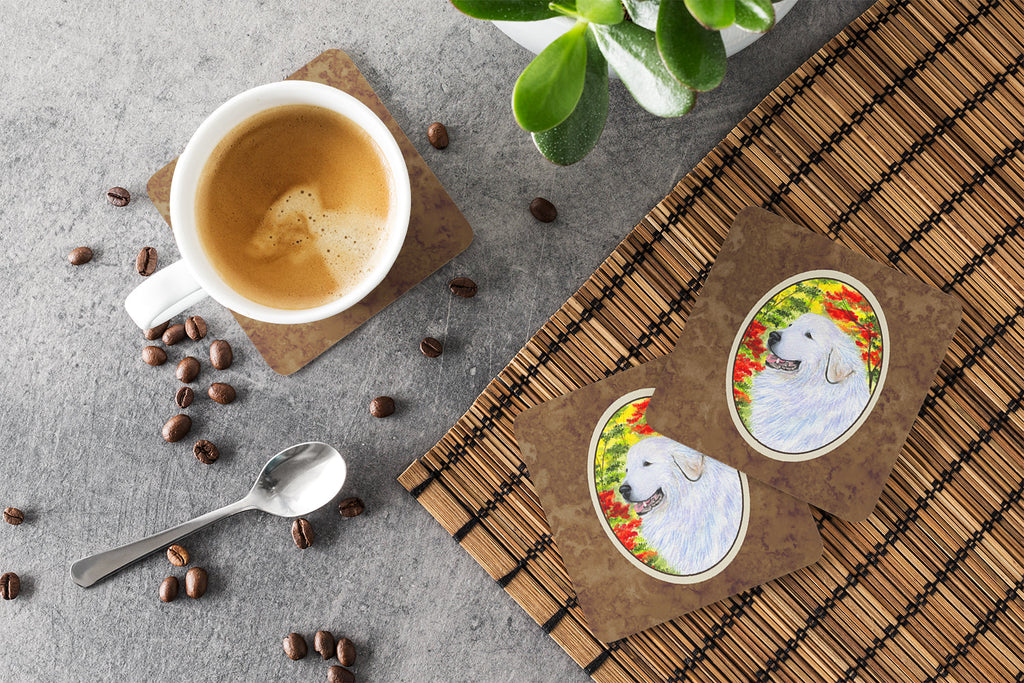 Great Pyrenees Foam Coasters Set of 4 Cup Coasters for Indoor Outdoor, Tabletop Protection, Anti Slip, Mouse pad Material