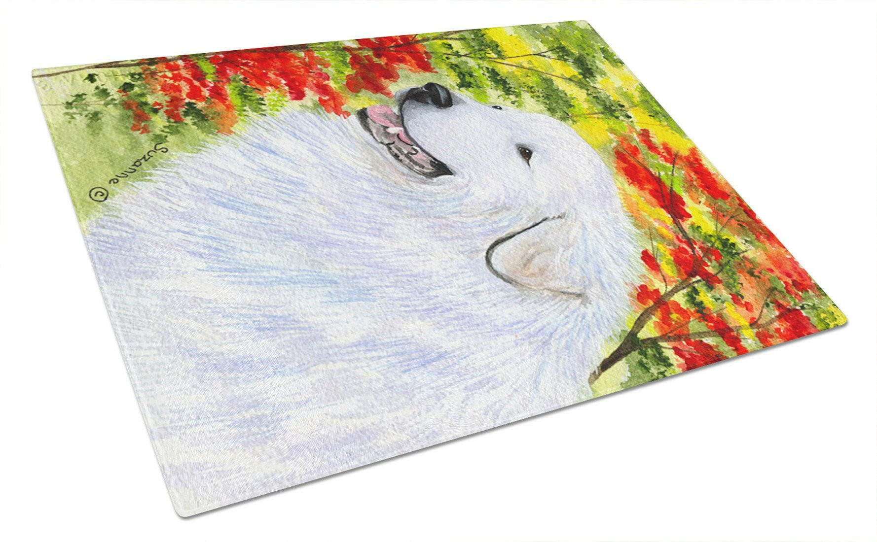 Great Pyrenees Cutting Board Tempered Glass Kitchen Cutting Surface, Heat Resistant Chopping, Non-Slip Feet, Food Prep & Serving