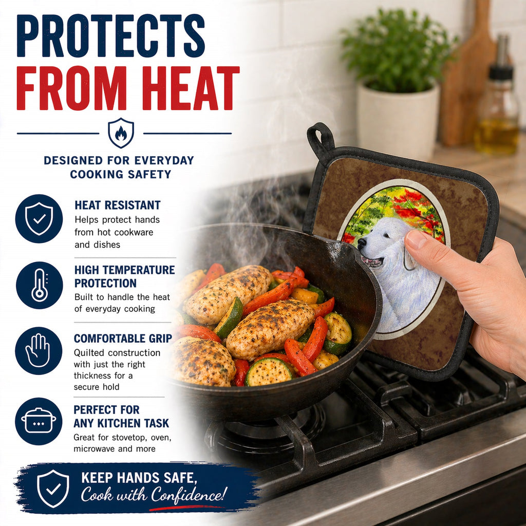 Great Pyrenees Pot Holder Set of 2 Heat Resistant Quilted Hot Pads 7.5 x 7.5 Inch, Insulated Kitchen Trivets for Cooking & Baking