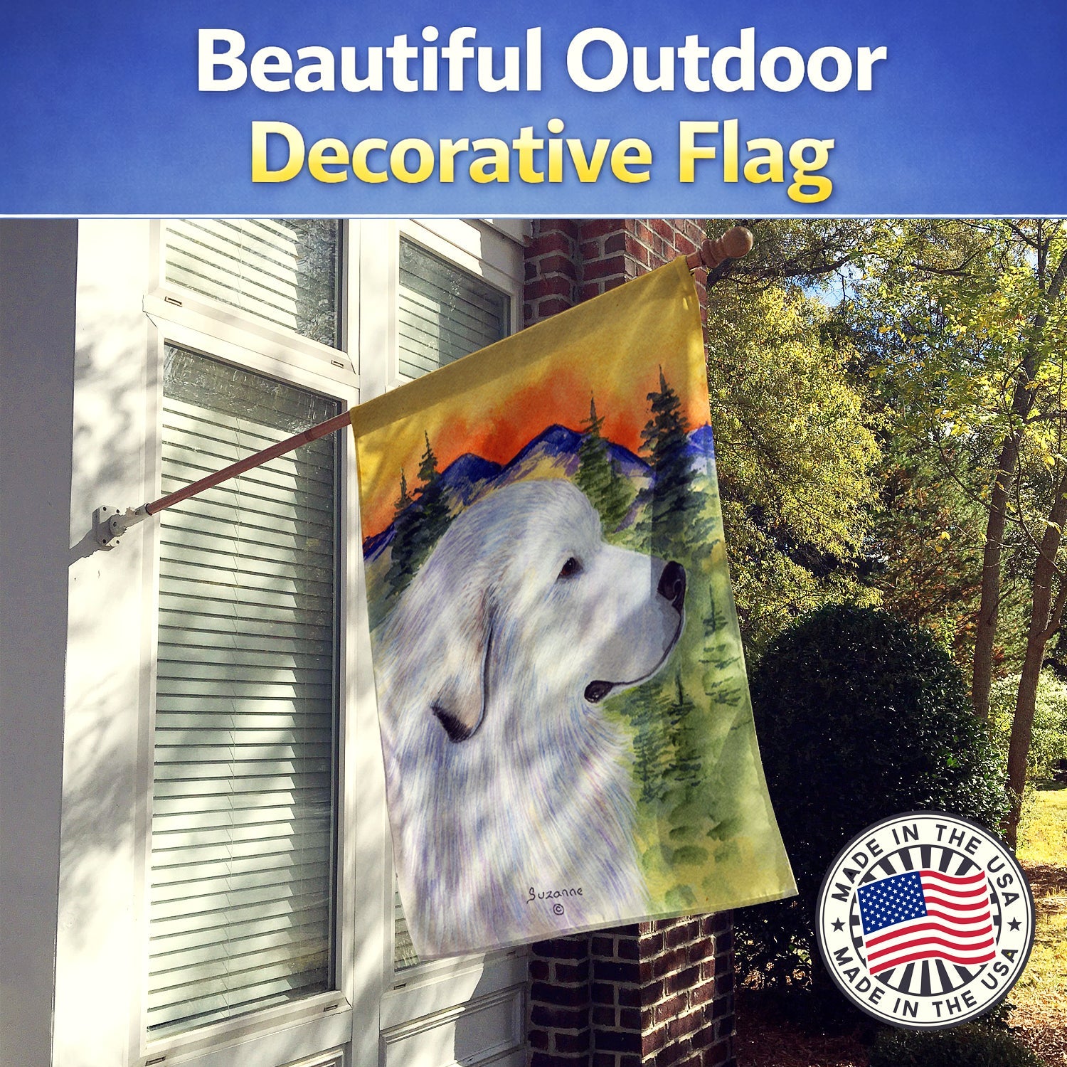Great Pyrenees House Flag 28x40 Porch Sleeve Pole Decorative Outside Yard Banner Artwork Wall Hanging, Polyester