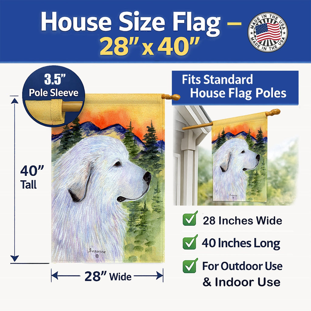 Great Pyrenees House Flag 28x40 Porch Sleeve Pole Decorative Outside Yard Banner Artwork Wall Hanging, Polyester
