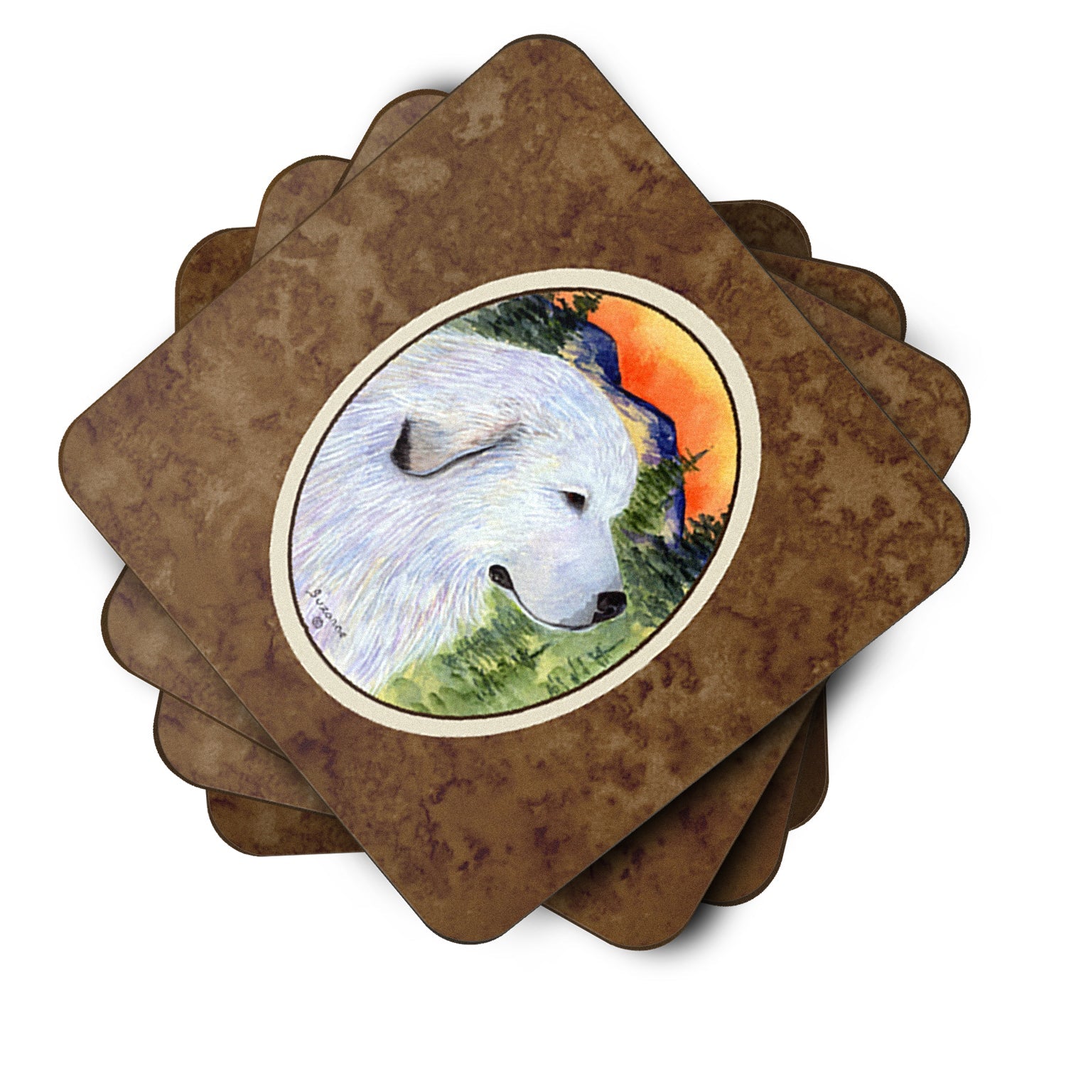 Great Pyrenees Foam Coasters Set of 4 Cup Coasters for Indoor Outdoor, Tabletop Protection, Anti Slip, Mouse pad Material