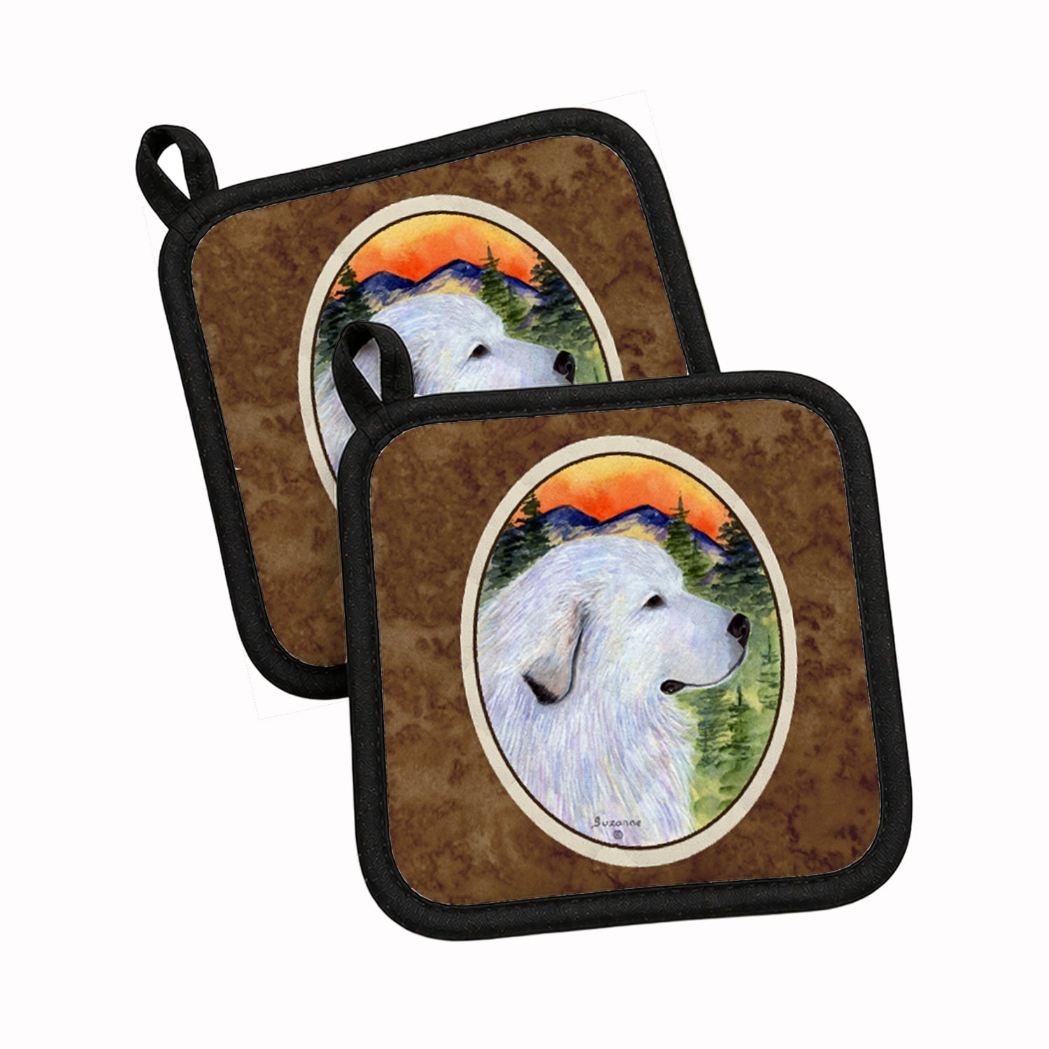 Great Pyrenees Pot Holder Set of 2 Heat Resistant Quilted Hot Pads 7.5 x 7.5 Inch, Insulated Kitchen Trivets for Cooking & Baking