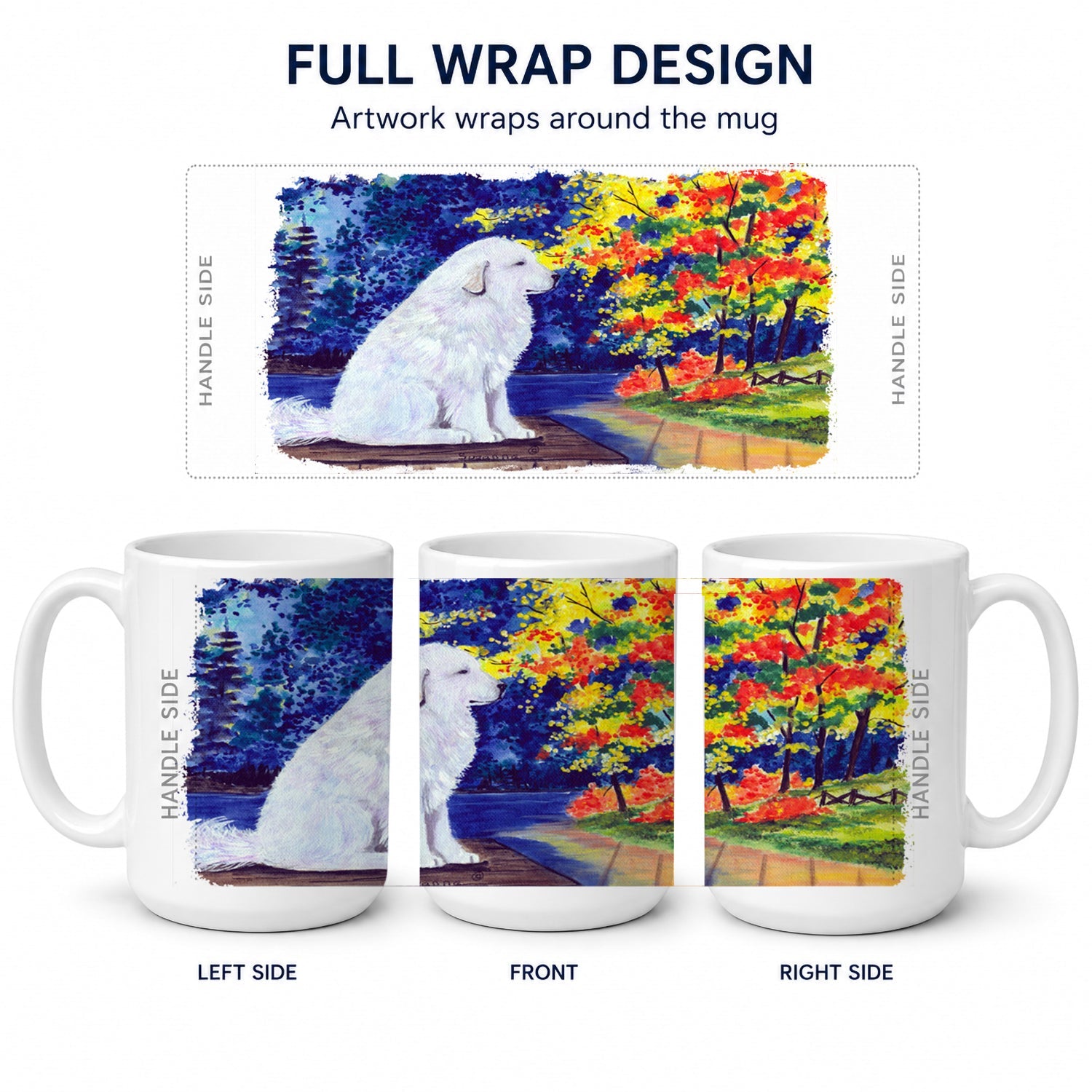 Great Pyrenees Ceramic Coffee Mug 15 oz Decorative Large C Handle Mug Cup for Tea, Cocoa Hot Chocolate