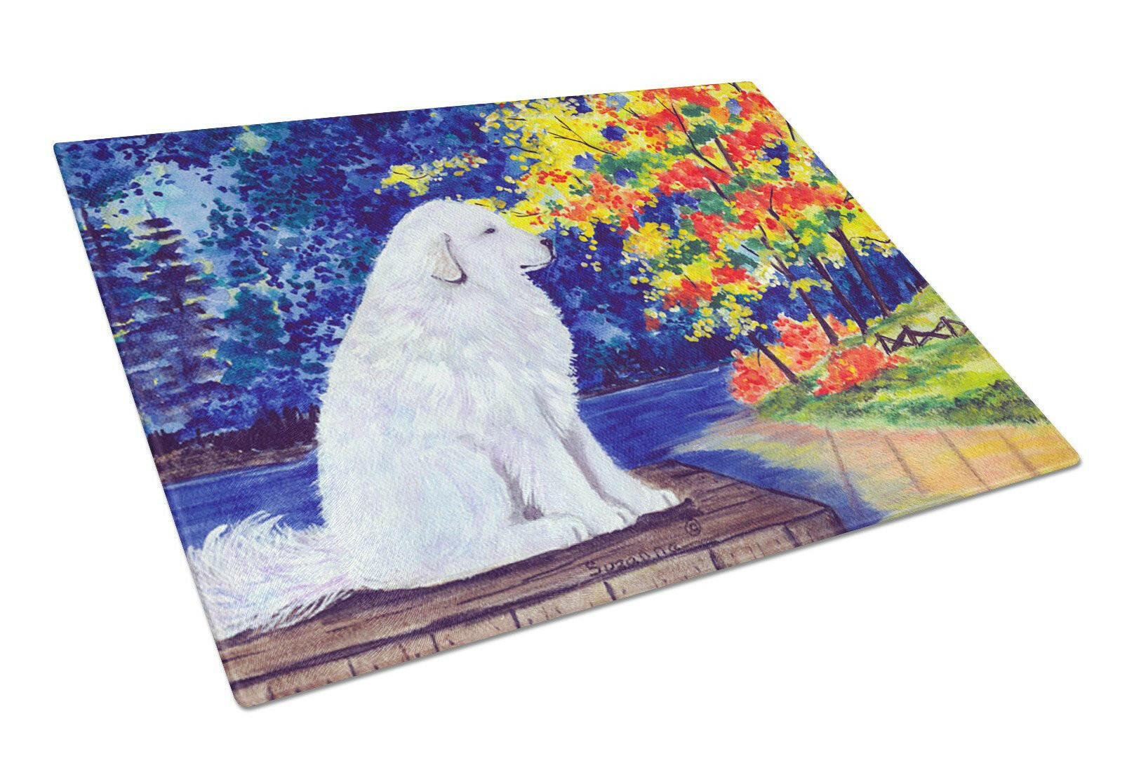 Great Pyrenees Cutting Board Tempered Glass Kitchen Cutting Surface, Heat Resistant Chopping, Non-Slip Feet, Food Prep & Serving