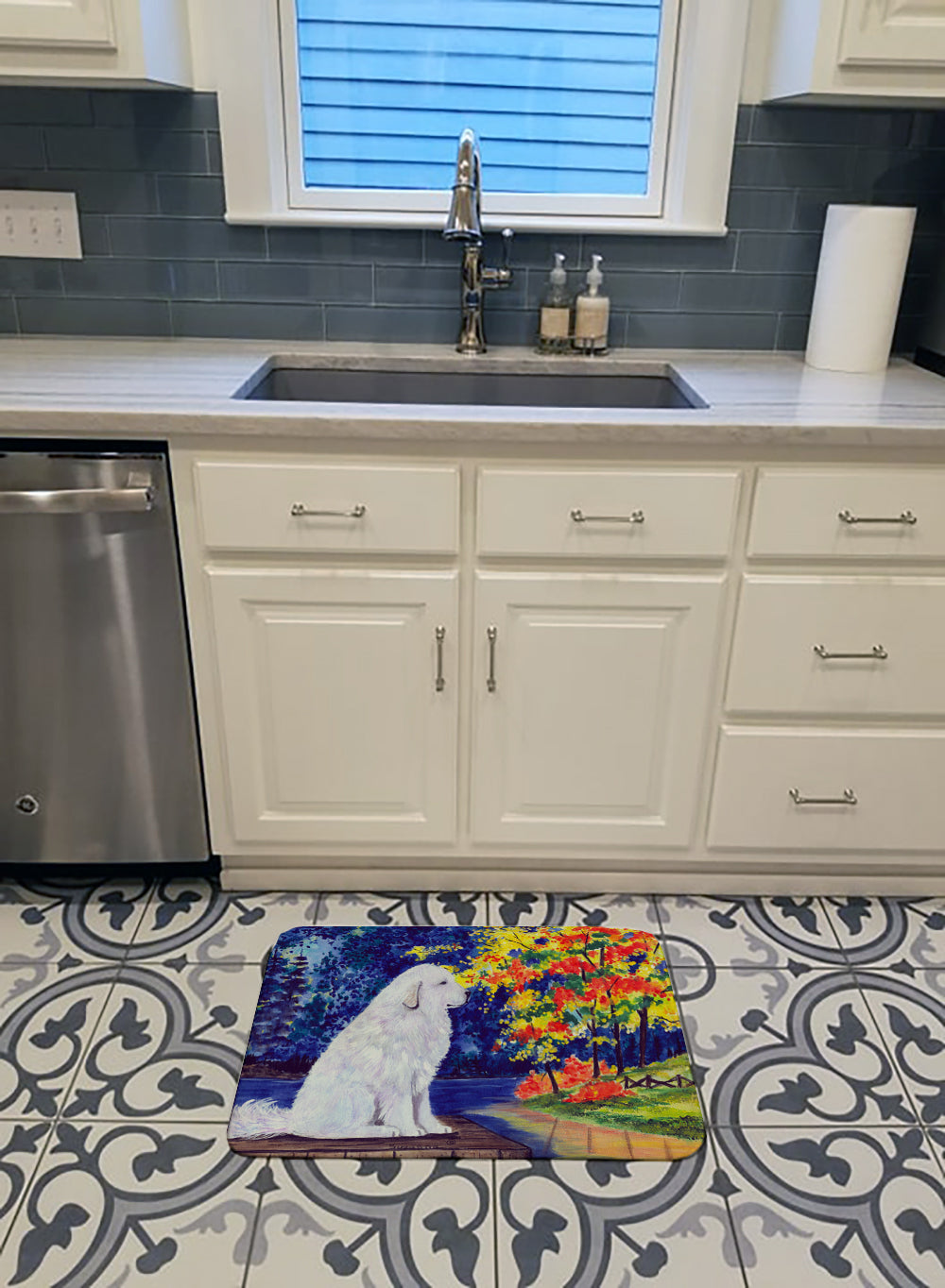 Great Pyrenees Memory Foam Kitchen Mat Machine Washable Anti-Fatigue Cushion Comfort Bath or Kitchen Rug
