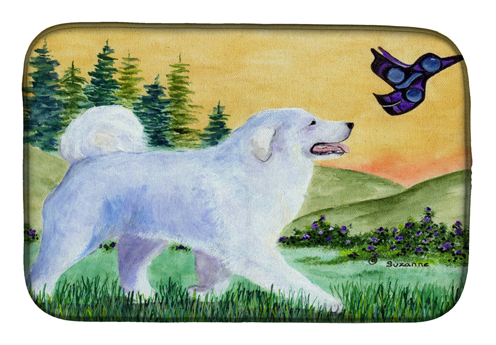 Great Pyrenees Dish Drying Mat Absorbent Dish Drying Mat Pad for Kitchen Counter Dish Drainer Mat for Countertop, 14 x 21", Multicolor