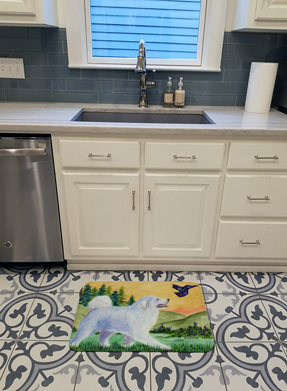 Great Pyrenees Memory Foam Kitchen Mat Machine Washable Anti-Fatigue Cushion Comfort Bath or Kitchen Rug