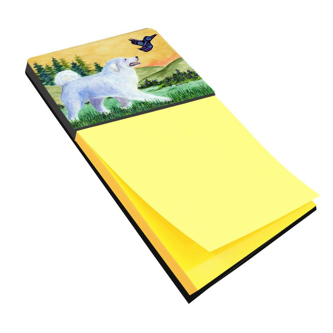 Great Pyrenees Watercolor Sticky Note Holder Refillable Dispenser Desk Accessory 3x3 Pad Gift