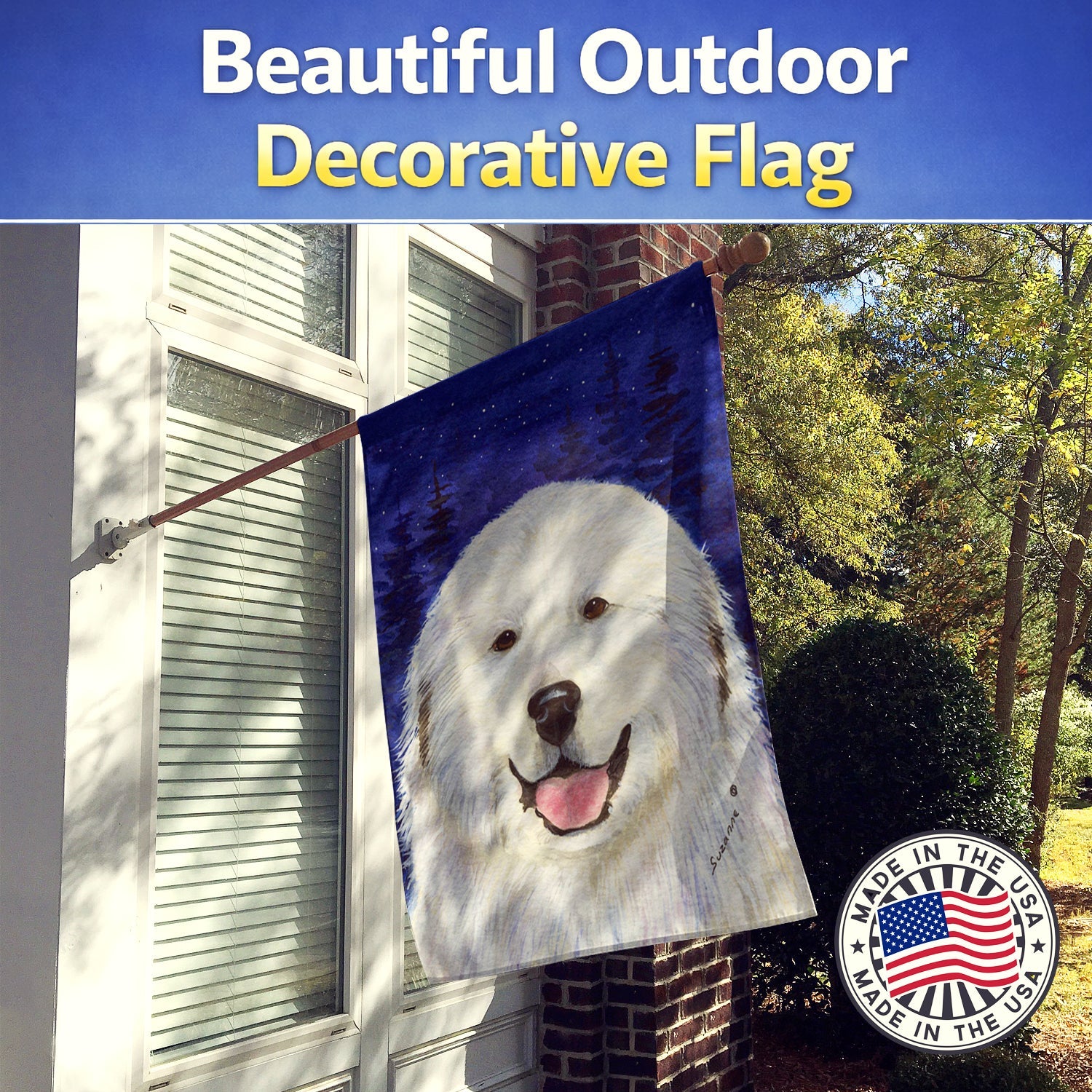 Great Pyrenees House Flag 28x40 Porch Sleeve Pole Decorative Outside Yard Banner Artwork Wall Hanging, Polyester