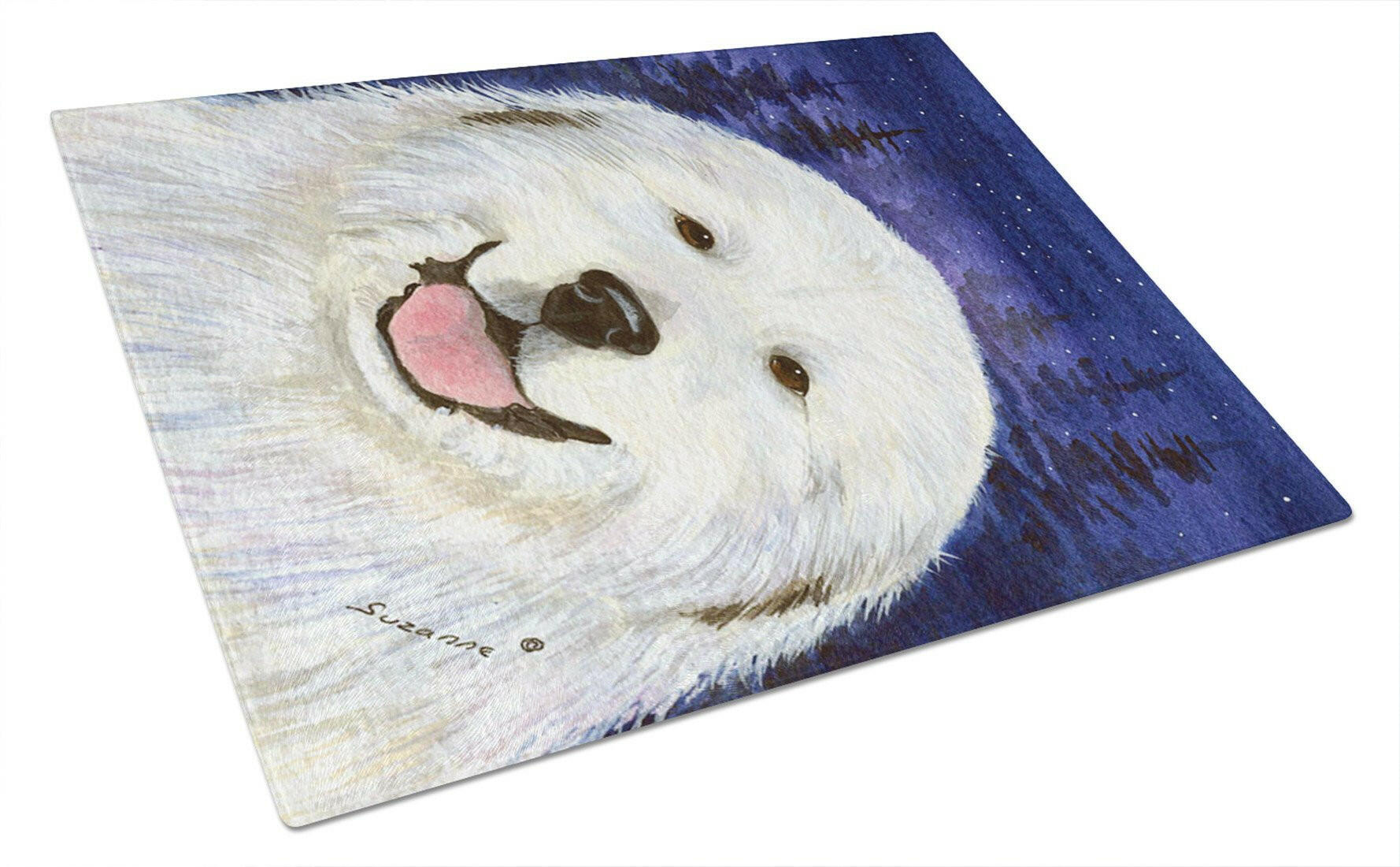 Great Pyrenees Cutting Board Tempered Glass Kitchen Cutting Surface, Heat Resistant Chopping, Non-Slip Feet, Food Prep & Serving