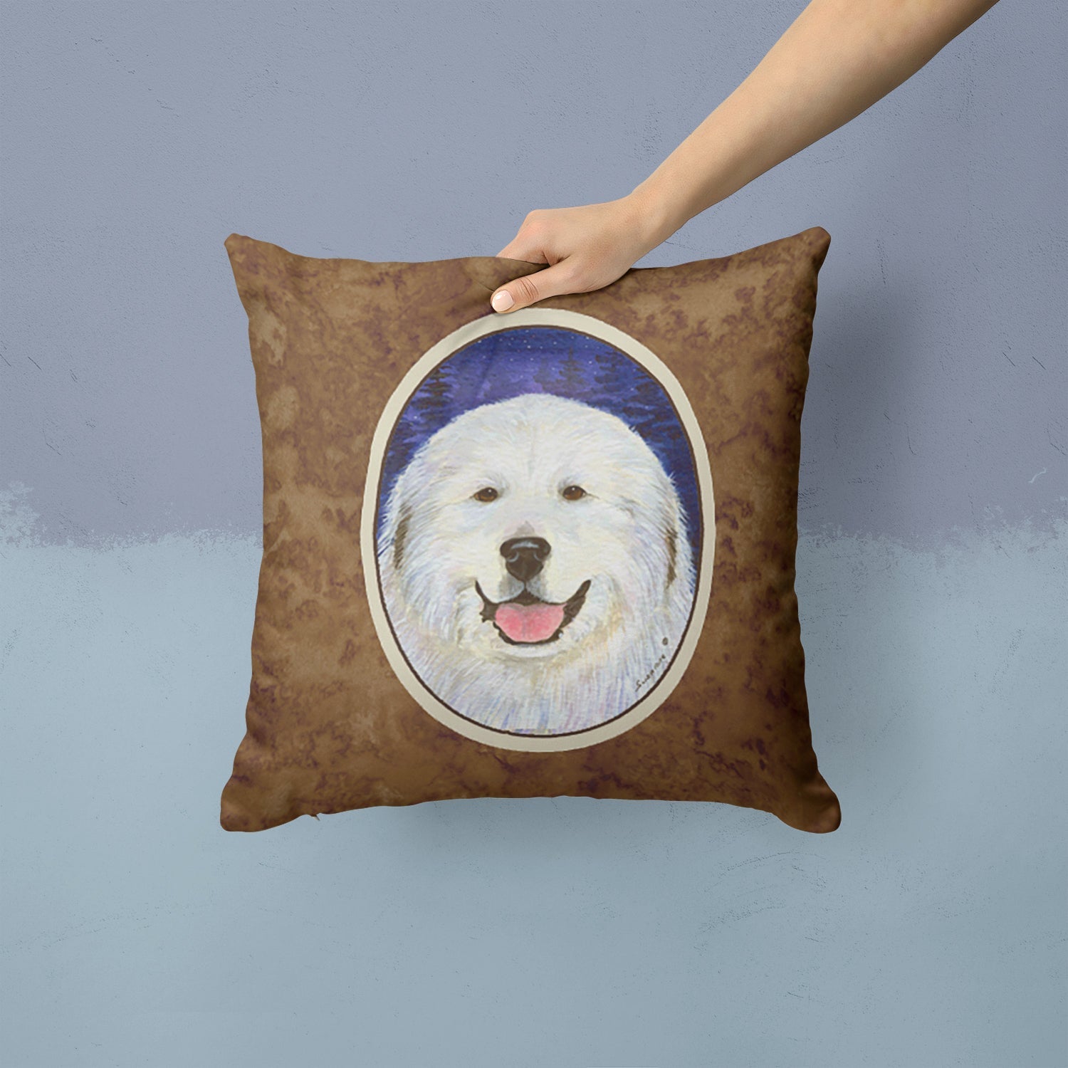 Great Pyrenees Decorative Throw Pillow 14x14 Indoor Outdoor Accent Cushion, Fabric Cover with Insert for Sofa, Bed, Porch & Living Room