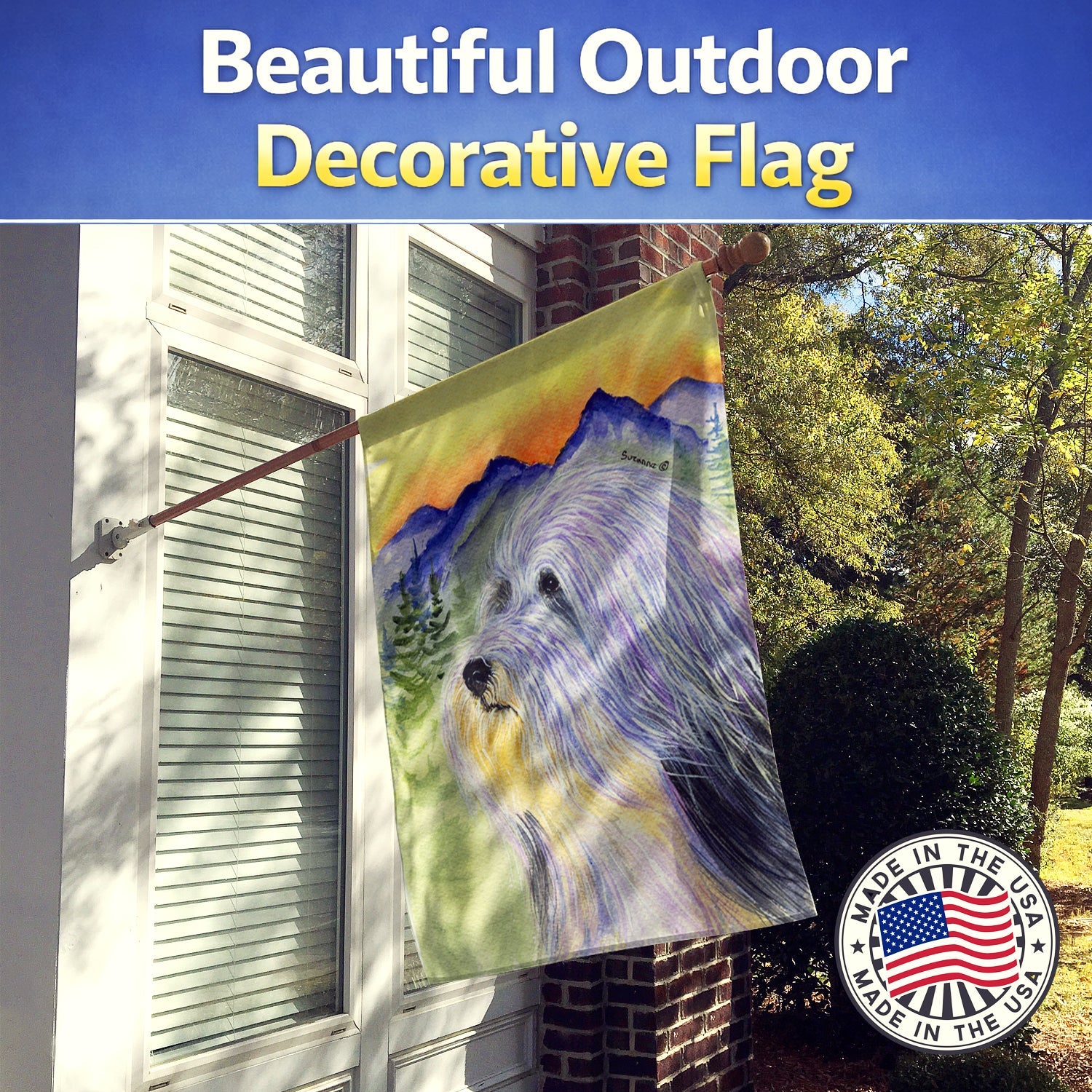 Bearded Collie House Flag 28x40 Porch Sleeve Pole Decorative Outside Yard Banner Artwork Wall Hanging, Polyester
