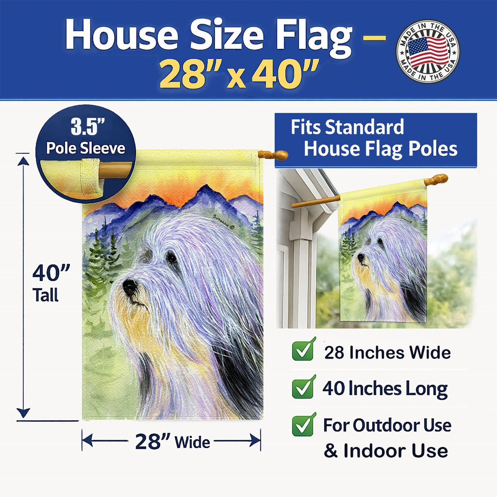 Bearded Collie House Flag 28x40 Porch Sleeve Pole Decorative Outside Yard Banner Artwork Wall Hanging, Polyester