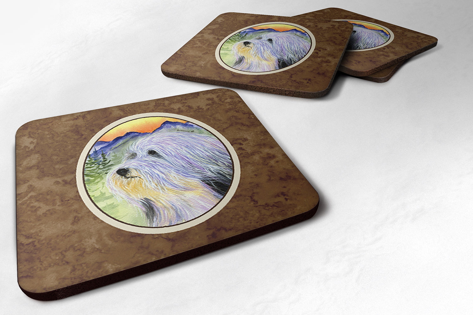 Bearded Collie Foam Coasters Set of 4 Cup Coasters for Indoor Outdoor, Tabletop Protection, Anti Slip, Mouse pad Material