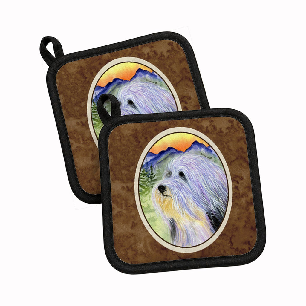 Bearded Collie Pot Holder Set of 2 Heat Resistant Quilted Hot Pads 7.5 x 7.5 Inch, Insulated Kitchen Trivets for Cooking & Baking