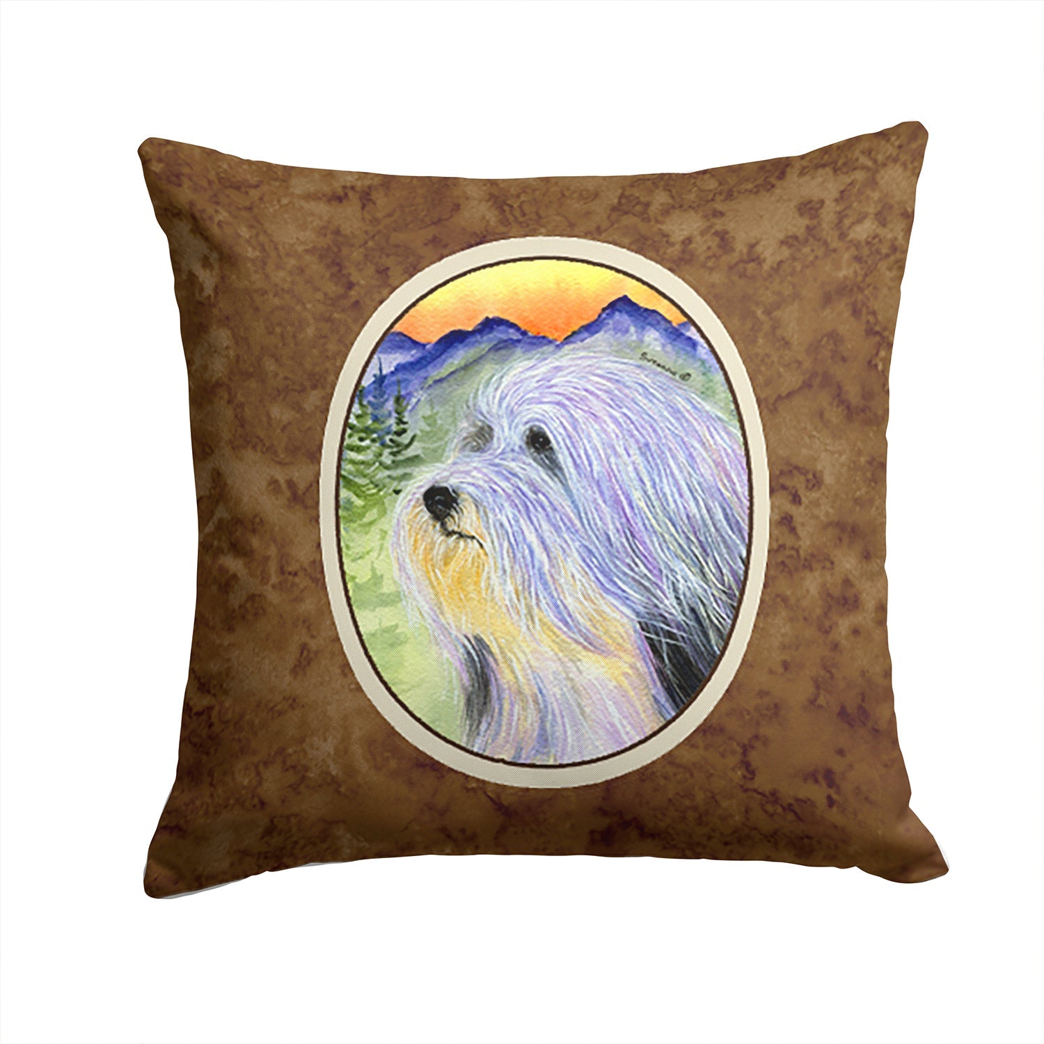 Bearded Collie Decorative Throw Pillow 14x14 Indoor Outdoor Accent Cushion, Fabric Cover with Insert for Sofa, Bed, Porch & Living Room