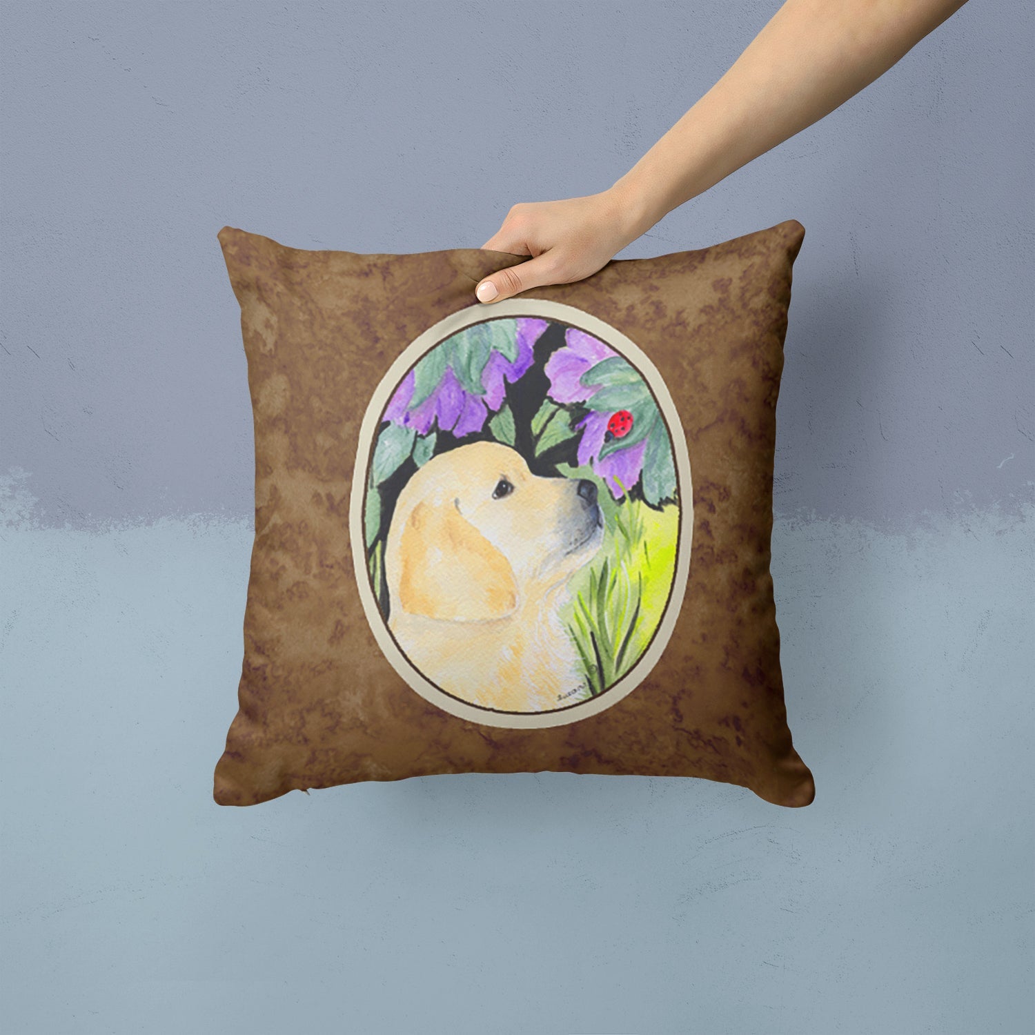 Golden Retriever Decorative Throw Pillow 14x14 Indoor Outdoor Accent Cushion, Fabric Cover with Insert for Sofa, Bed, Porch & Living Room