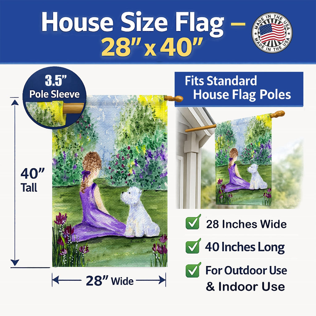 Westie House Flag 28x40 Porch Sleeve Pole Decorative Outside Yard Banner Artwork Wall Hanging, Polyester