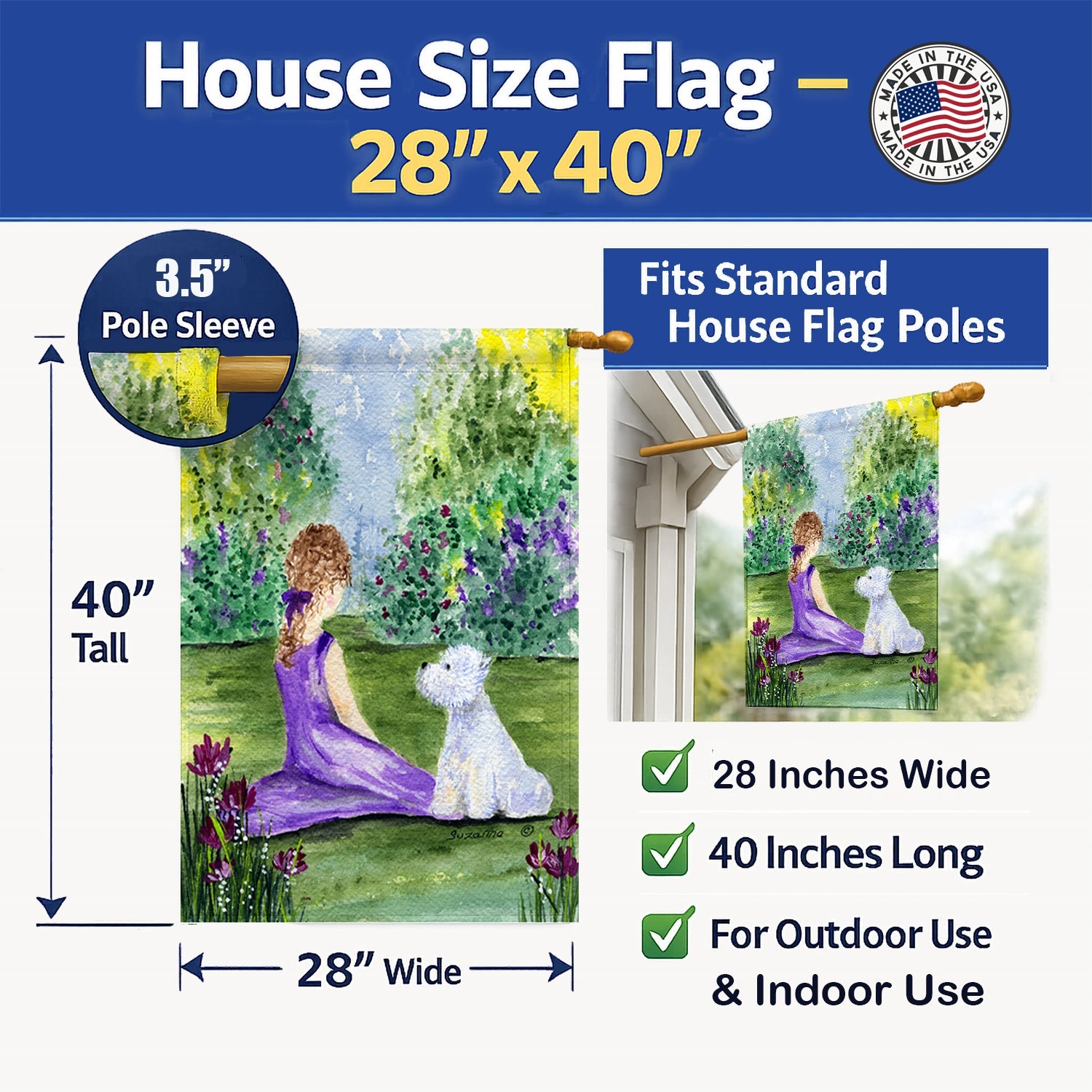 Westie House Flag 28x40 Porch Sleeve Pole Decorative Outside Yard Banner Artwork Wall Hanging, Polyester