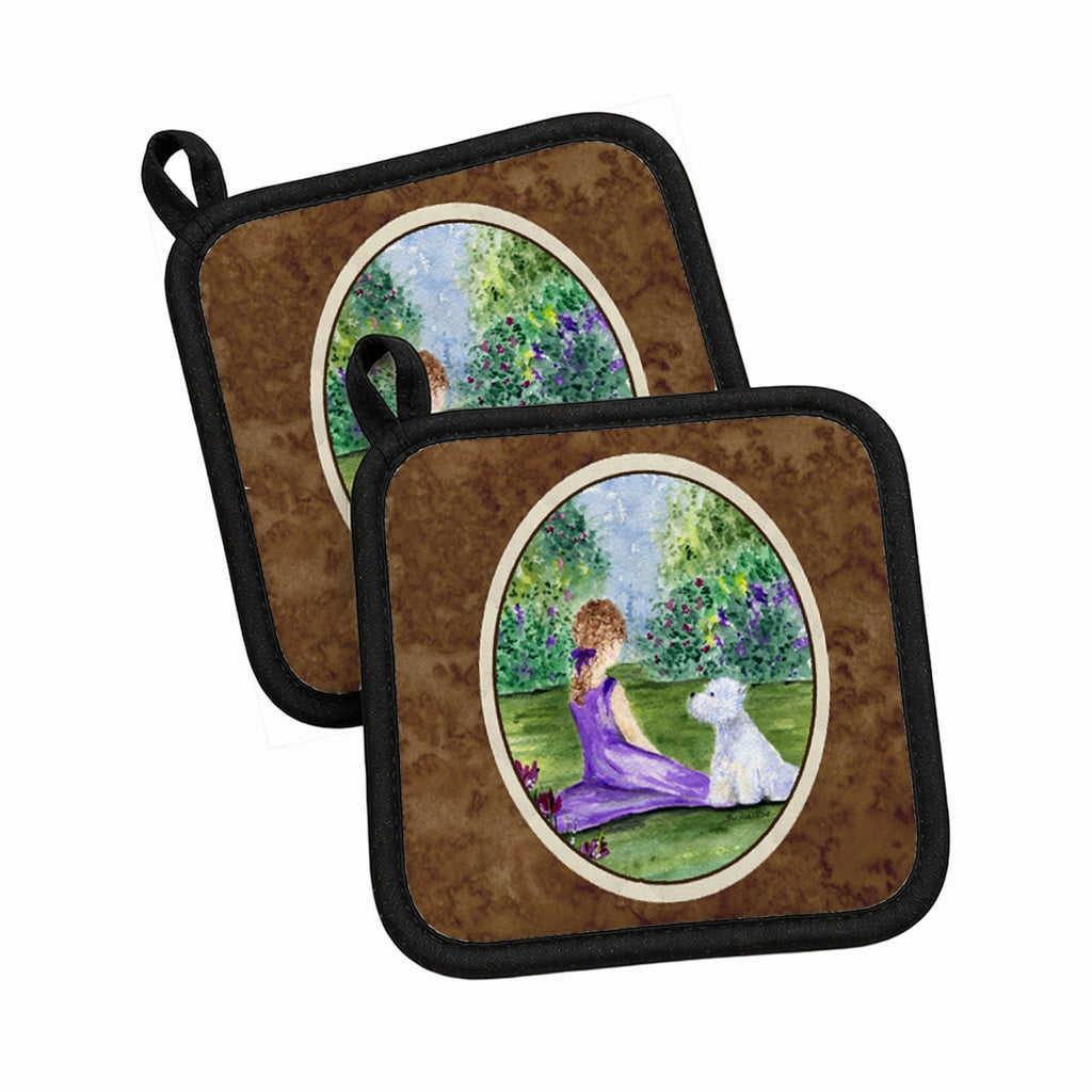 Westie Pot Holder Set of 2 Heat Resistant Quilted Hot Pads 7.5 x 7.5 Inch, Insulated Kitchen Trivets for Cooking & Baking