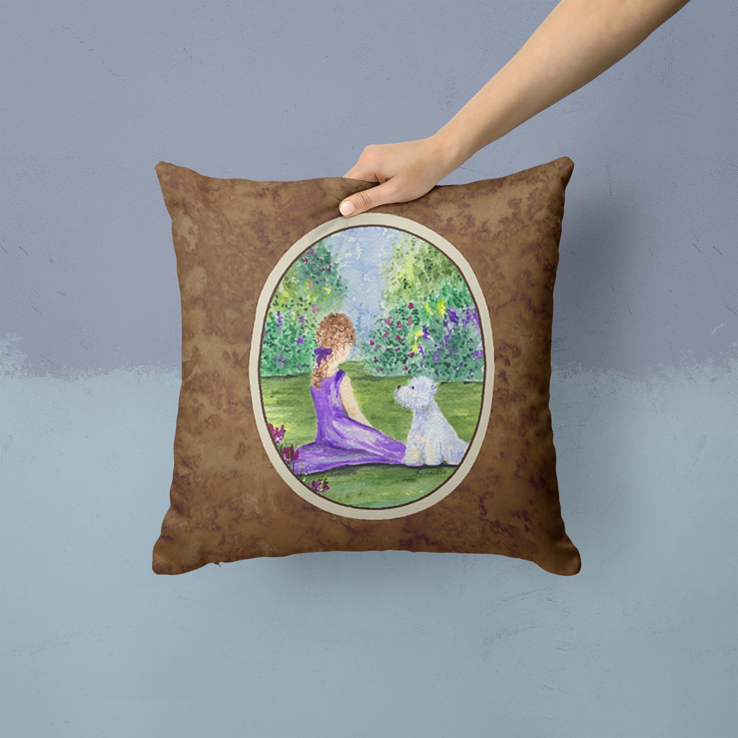Westie Decorative Throw Pillow 14x14 Indoor Outdoor Accent Cushion, Fabric Cover with Insert for Sofa, Bed, Porch & Living Room